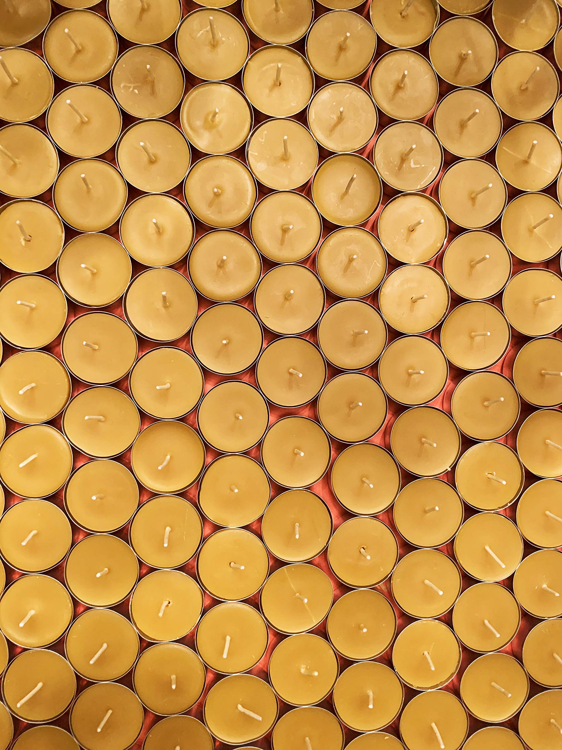 100% Natural Beeswax Tealight Candles - Bulk Pack of 100, Handcrafted in USA | Unscented, Clean Burning, Allergy Friendly with Natural Honey Aroma | Perfect for Weddings, Parties, Events, Holidays & Emergency Preparedness | Eco-Friendly Aluminum Cup Tea Lights for Home Decor, Relaxation & Romantic Ambiance