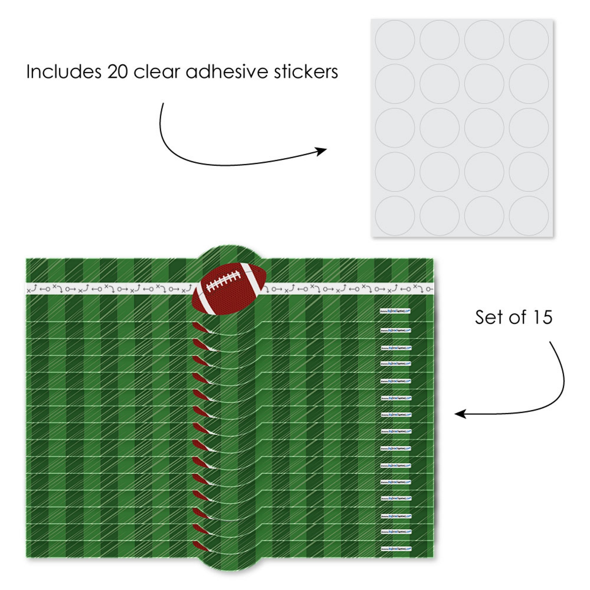 Big Dot of Happiness End Zone - Football DIY Party Supplies Set of 15 for Baby Shower, Birthday Decorations, Favors & Wrappers | Perfect for Football Themed Parties, Game Day Decor, and Sports Celebrations