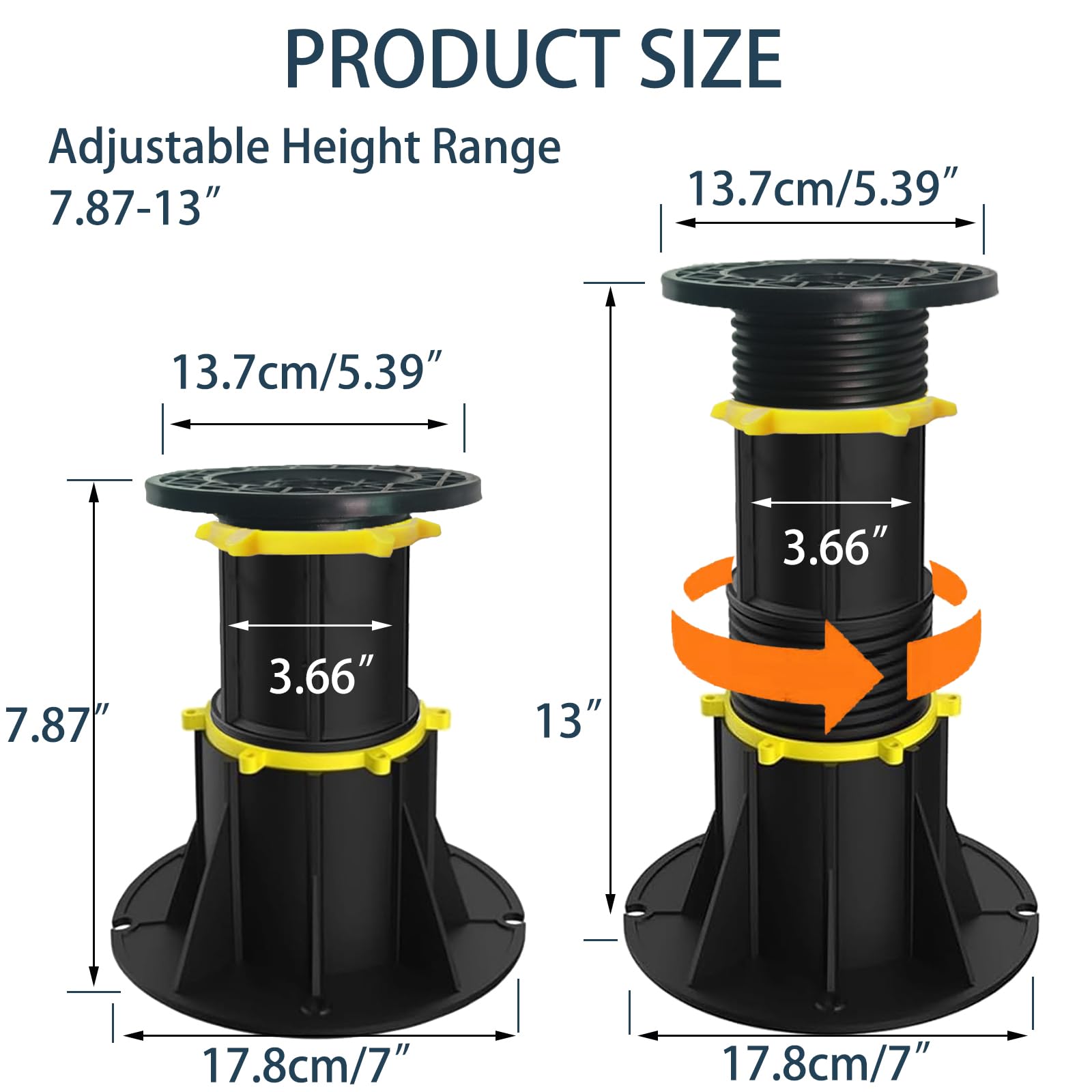 Heavy Duty Adjustable Bed Frame Support Legs - 2 Pack (7.87