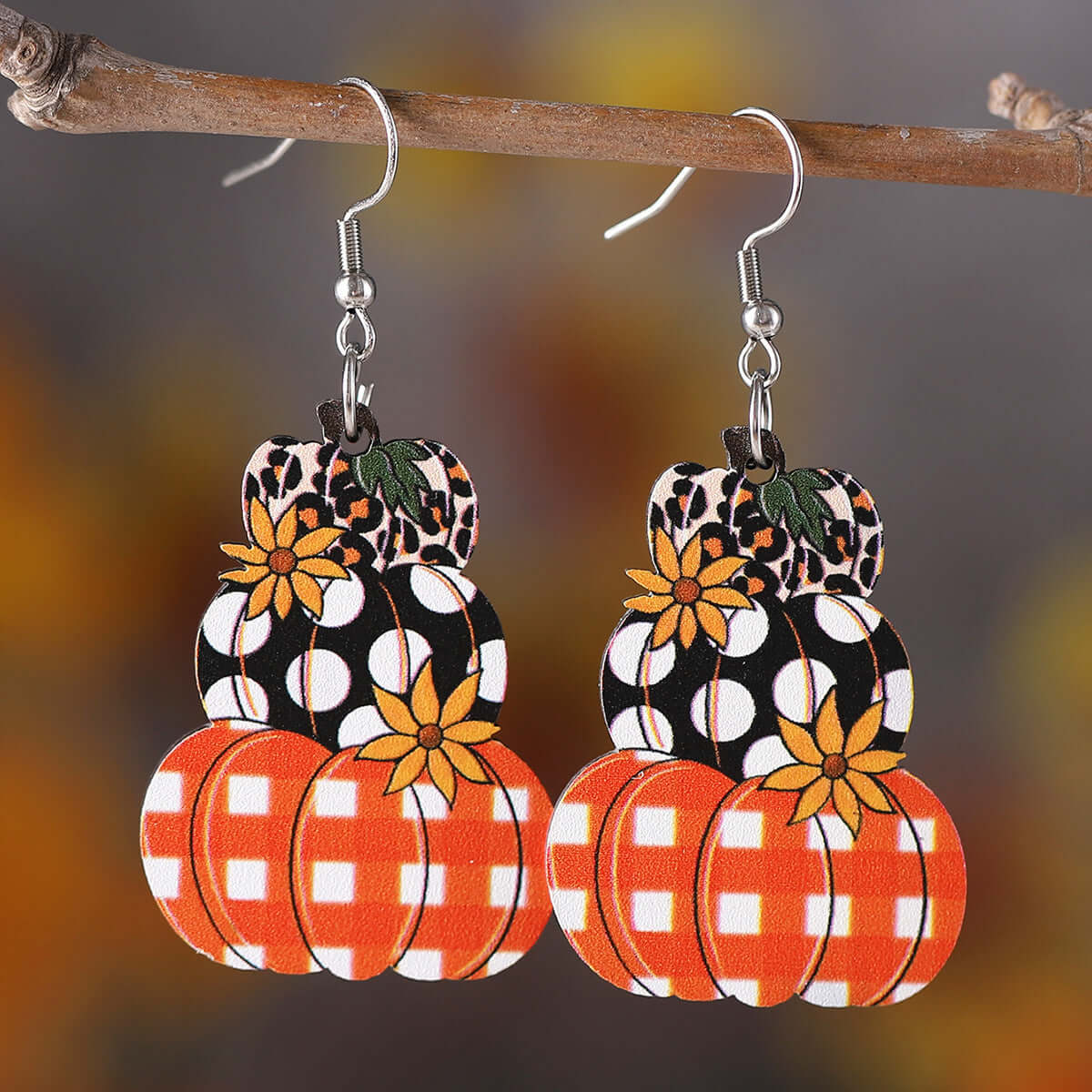 Polka Dot Pumpkin Fall Thanksgiving Woven Drop Earrings for Women | HE3225 | Perfect for Autumn Parties, Thanksgiving Gatherings & Holiday Festivities