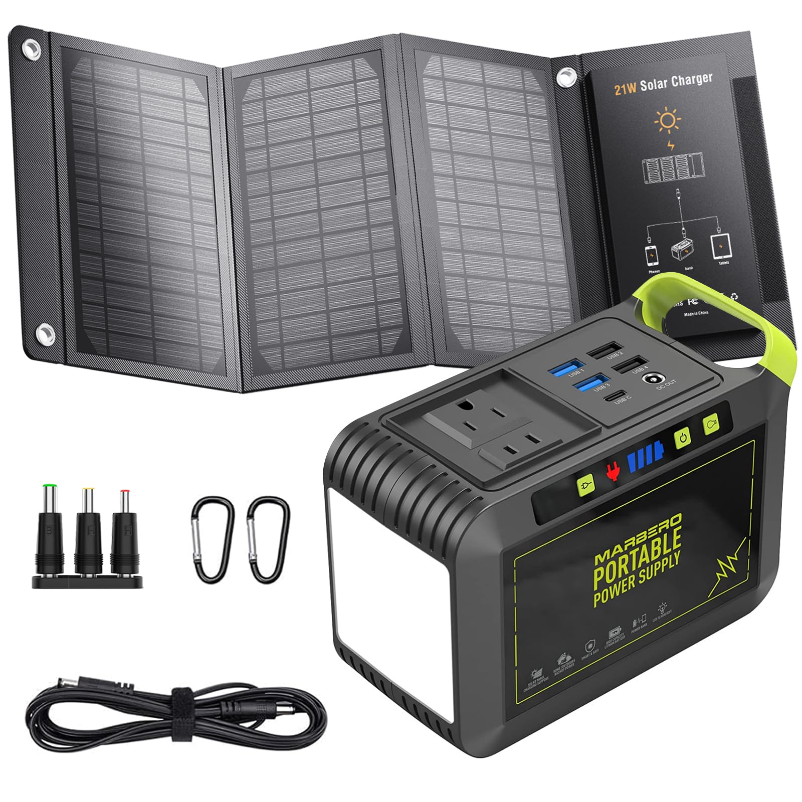 MARBERO 88Wh/24000mAh Portable Power Station - Solar Generator with 21W Panel for CPAP, Camping, Home & Emergency Backup | Perfect for Outdoor Adventures, Power Outages & RV Trips