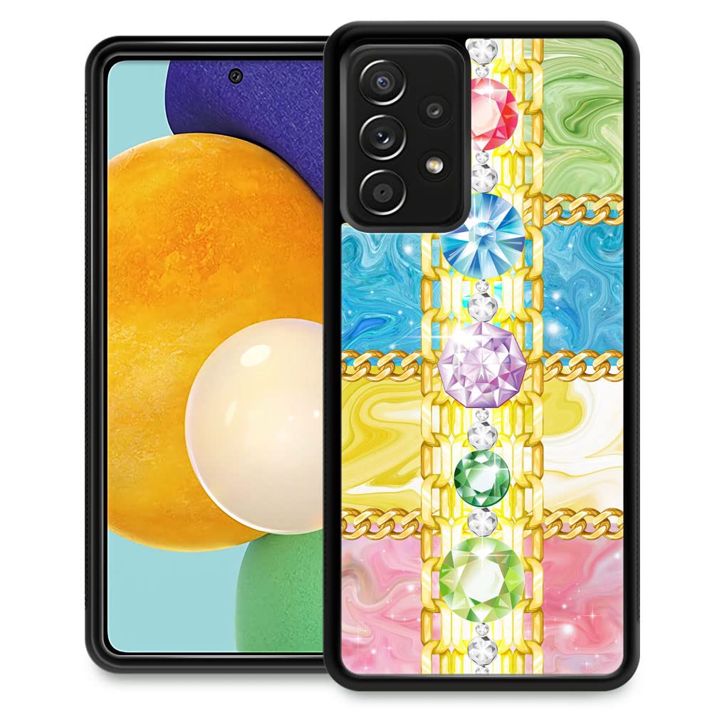 Samsung Galaxy A53 5G Case for Women - Diamond Chain Pattern Shockproof Anti-Scratch Tempered Glass Phone Cover - Compatible with 6.5