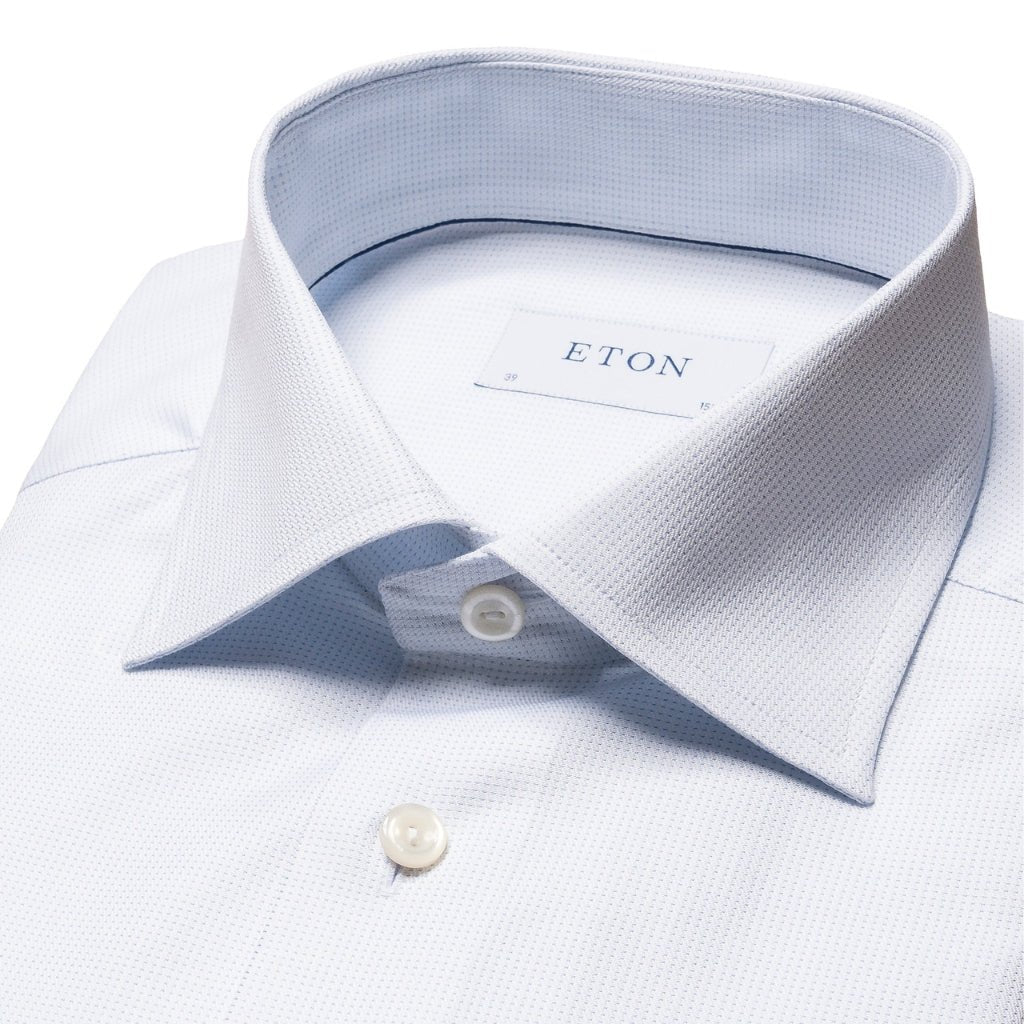 ETON Men's Contemporary Fit Pin Dot Single Cuff Signature Twill Dress Shirt - Light Blue | Business Casual & Office Wear | Formal Attire & Special Occasions