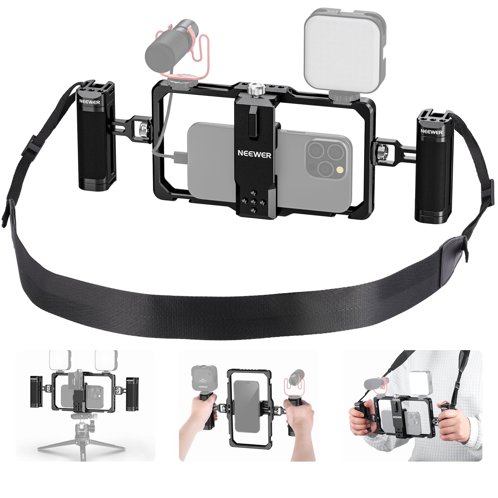 NEEWER PA009S Smartphone Video Rig Stabilizer - Professional 3-Axis Handheld Gimbal for iPhone & Android - Perfect for Vlogging, Live Streaming & Film Making