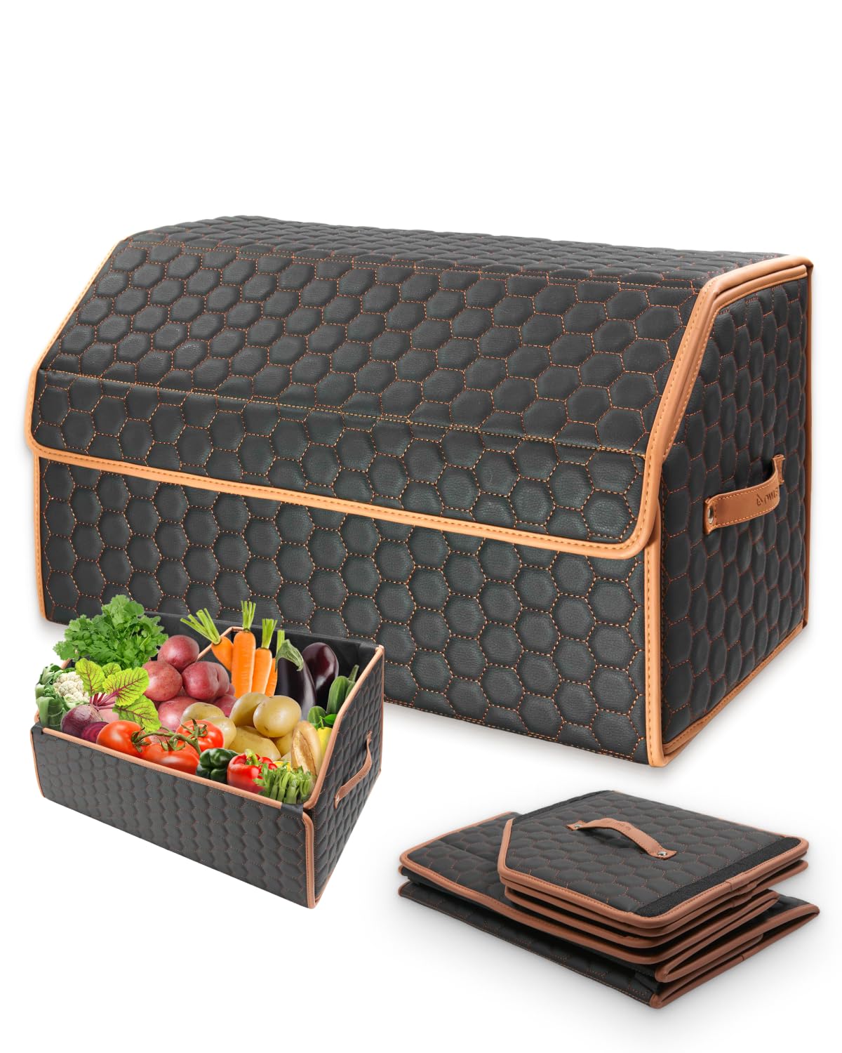 Foldable Trunk Organizer for Car Storage - Collapsible Auto Organizer with Lid - 21.6 Inch Hexy Design for SUV, Sedan & Minivan - Perfect for Groceries, Travel Gear & Sports Equipment Organization