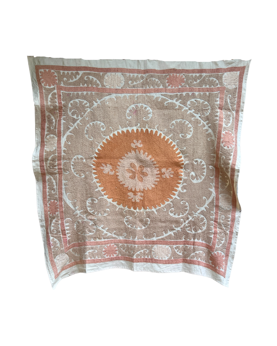 Handmade Suzani Medium 030 - Traditional Embroidered Cotton Throw Blanket for Boho Home Decor, Sofa, Bed & Wall Hanging