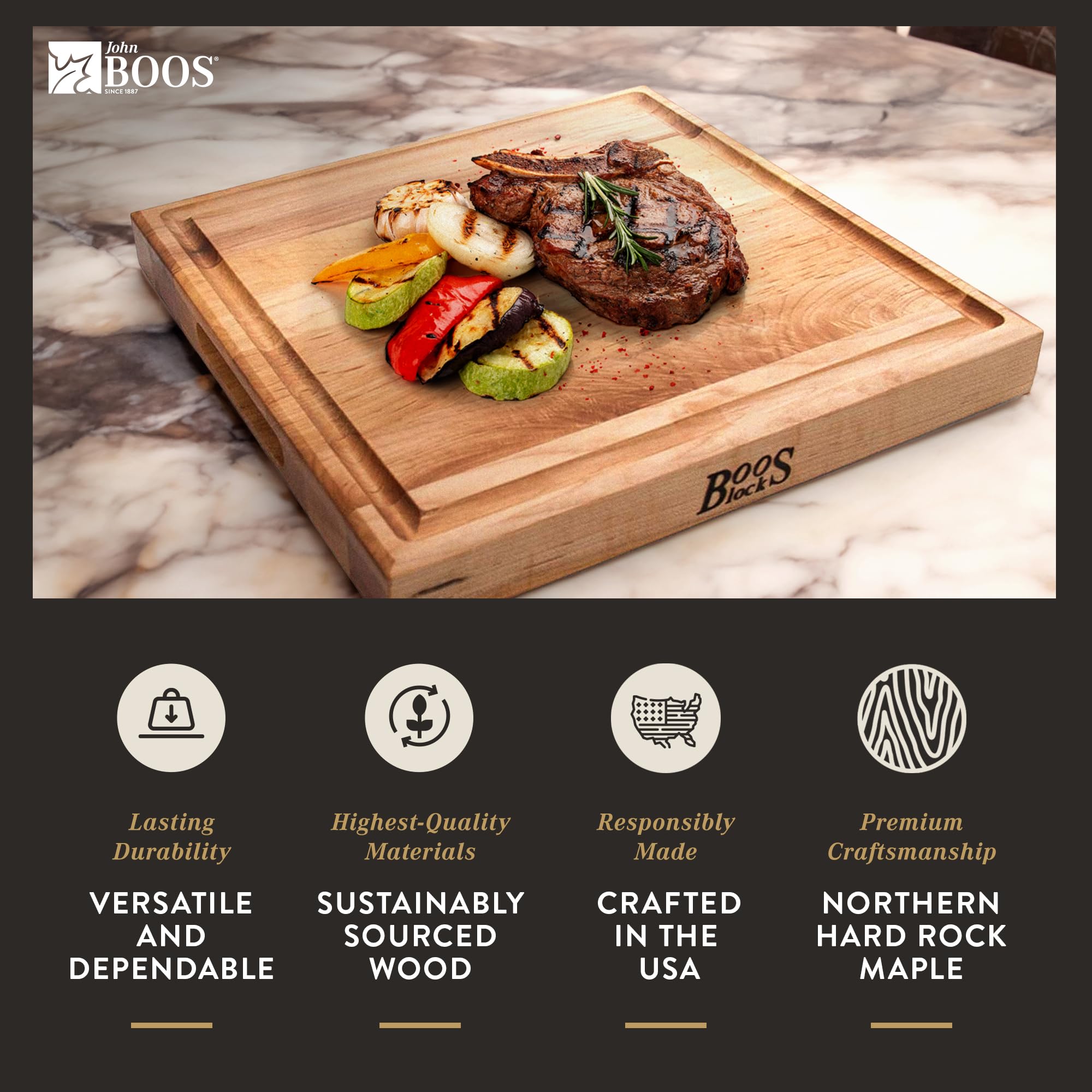 Premium John Boos CB Series Large Reversible Maple Wood Cutting Board with Juice Groove - 15