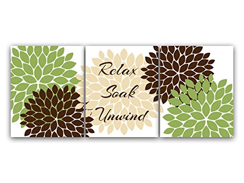 Green and Brown Bathroom Wall Art Prints - Relaxing Soaking Unwinding Decor for Spa-Like Bathroom Retreat | Perfect for Home, Hotel & Airbnb Decor