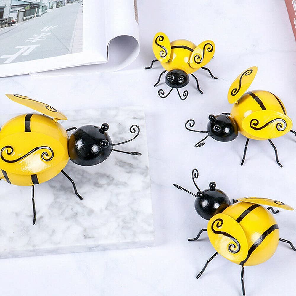 3D Metal Bee Wall Art Decor - 4Pcs Iron Bumblebee Sculpture for Indoor & Outdoor Inspirational Home Decor | Perfect for Living Room, Garden, Patio & Office Wall Hanging