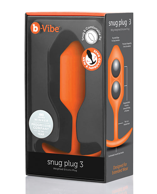 B Vibe Snug Plug 3 - Weighted Silicone Anal Plug for Enhanced Sensation & Comfort (Orange) | Perfect for Couples Play, Solo Exploration & Prostate Stimulation