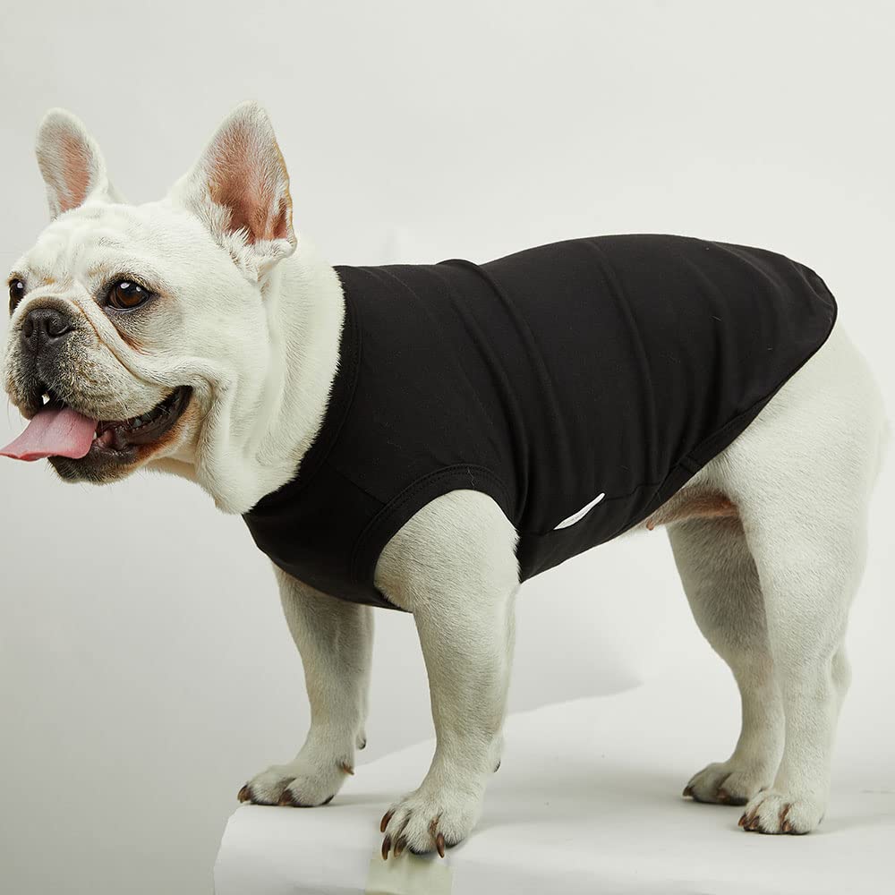 Dog Sleeveless Tank Top - Soft Cotton Breathable Summer Shirt for Small Dogs - Cool Pet Clothes for Outdoor Walks & Playtime (Black)