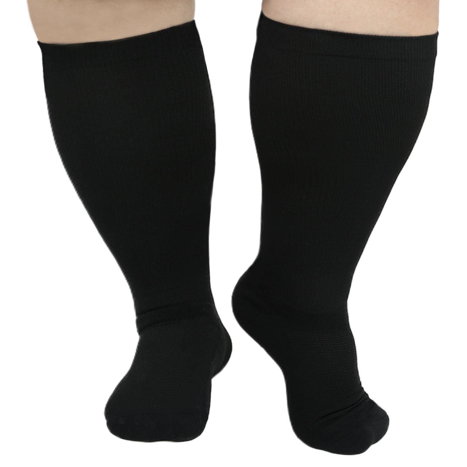 Plus Size Compression Socks 20-30mmHg for Women & Men - Wide Calf Knee High Support Socks for Circulation - XXL Black - Ideal for Travel, Nursing & Varicose Vein Relief