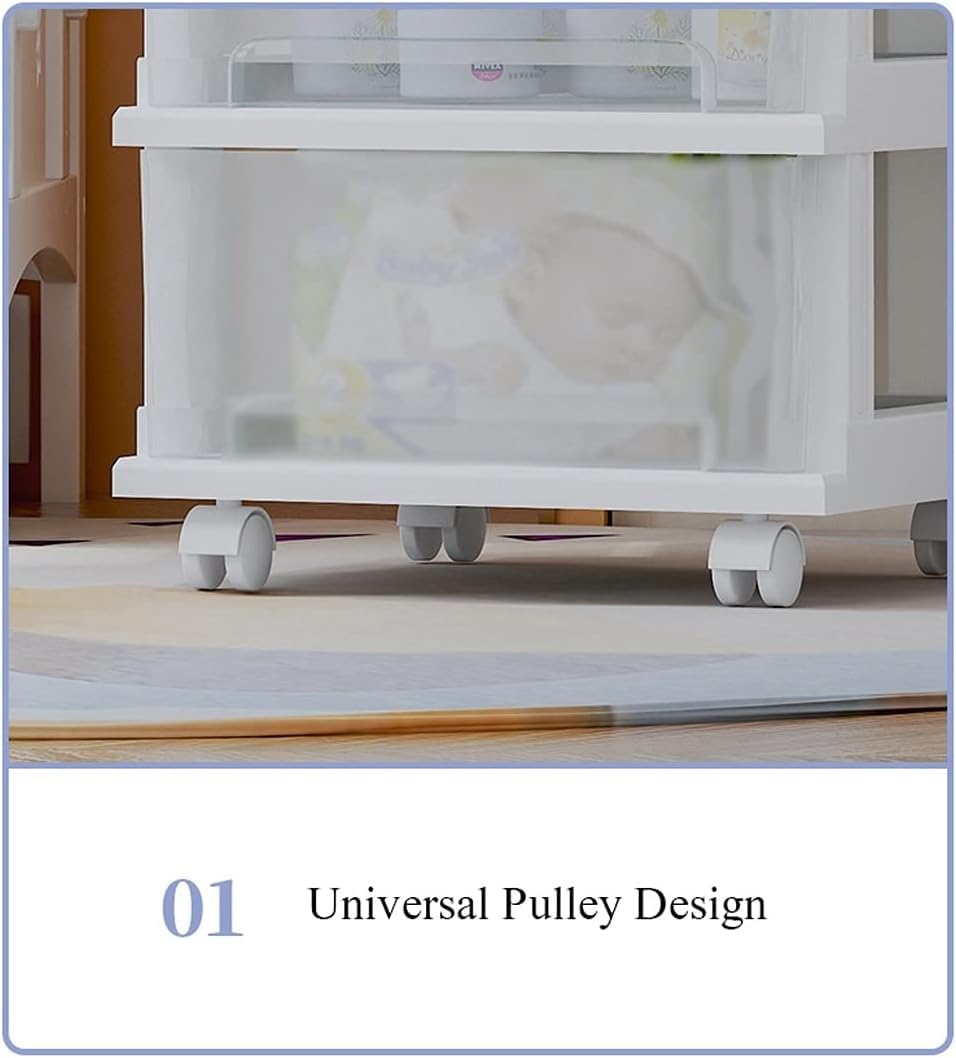 3-Tier White Transparent Plastic Storage Bins with Wheels - Mobile Office Storage Cabinet, Drawer Organizer for Home, Office & Classroom Use