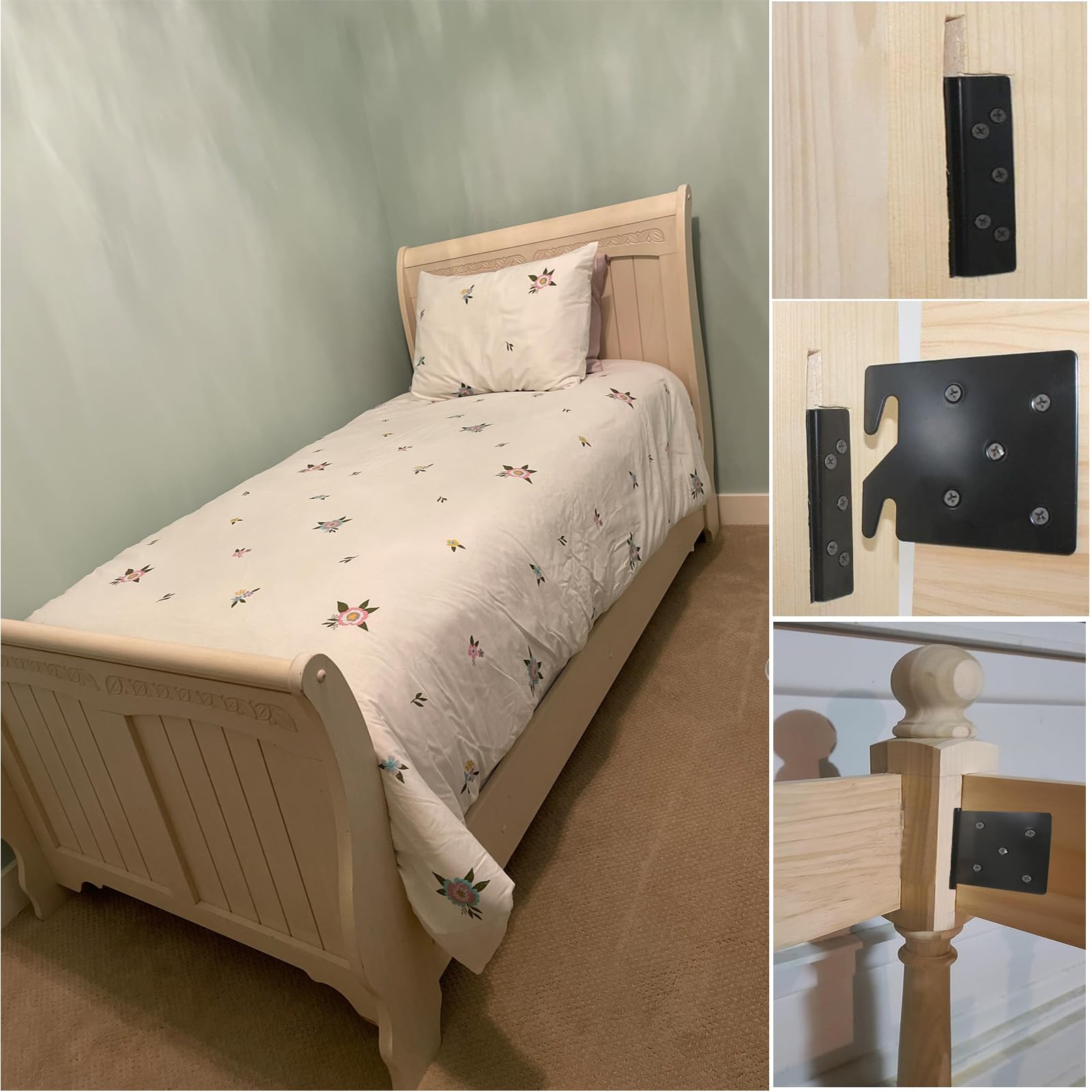 Heavy Duty Bed Frame Brackets with Double Hook Slot - Set of 2 for Wooden Bed Frames (Screws Included) | Bed Post Attachment Hardware for Secure Bed Assembly | Perfect for Bedroom Furniture and DIY Bed Frame Projects