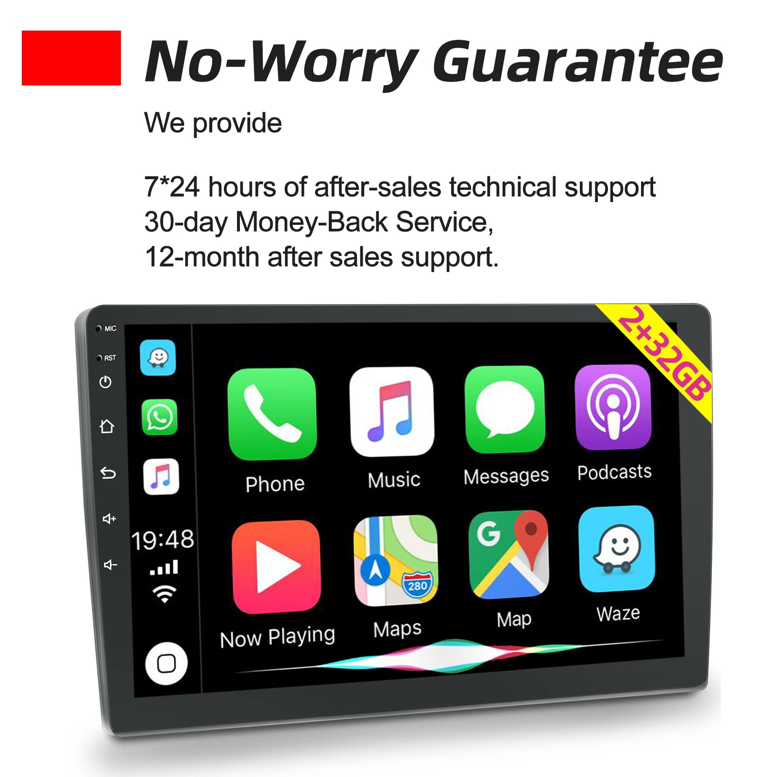 10.1 Inch Android Car Stereo with Wireless CarPlay & Android Auto - 2GB RAM 64GB ROM Double Din Touchscreen - Bluetooth, WiFi, GPS Navigation, Hi-Fi Audio - Includes AHD Backup Camera & Mic - Perfect for Car Audio Upgrade & Hands-Free Driving