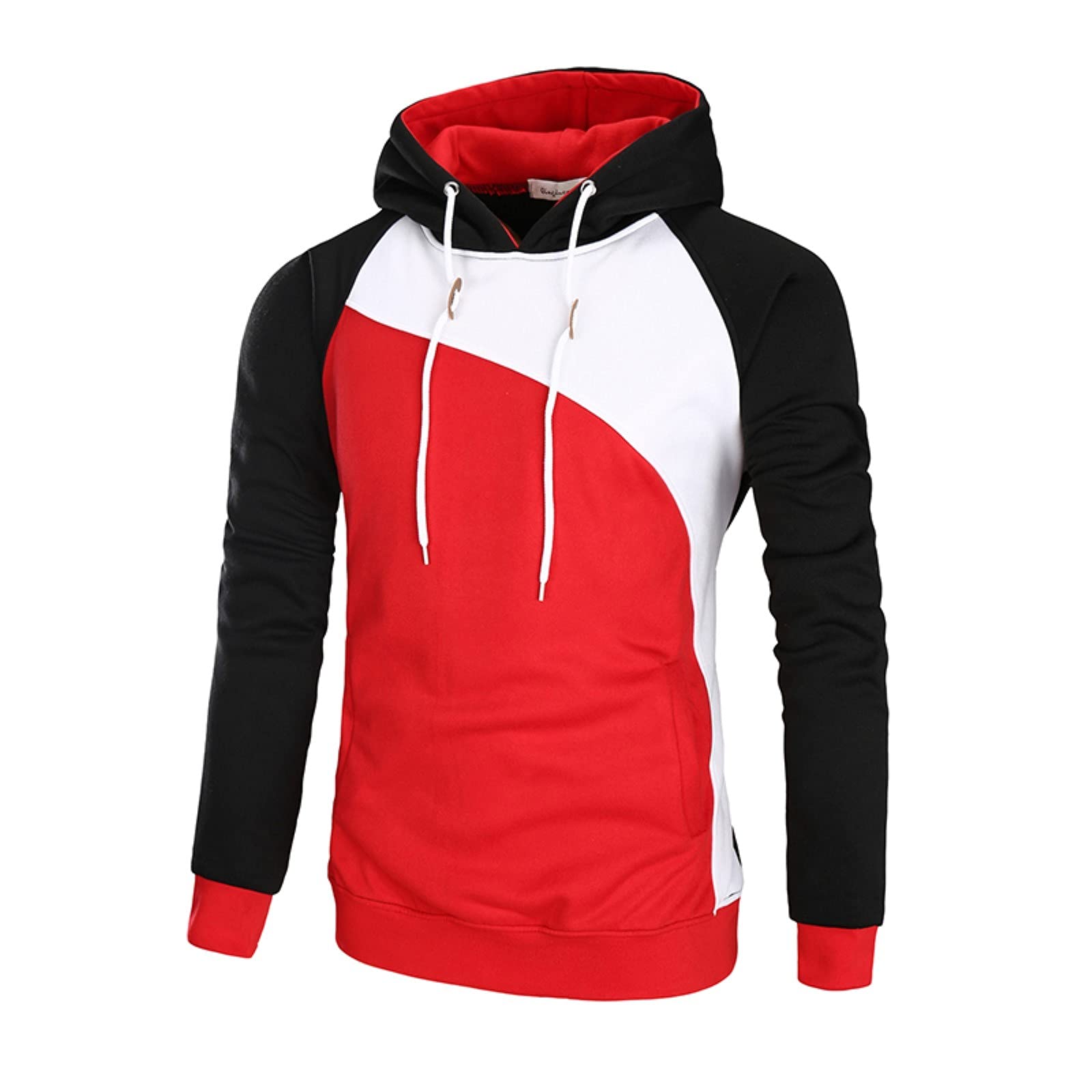 WYTong Men's Slim Fit Casual Pullover Hoodie - Autumn Winter Color Block Sweatshirt | Warm Fleece Lined Hooded Sweater for Outdoor Activities & Daily Wear
