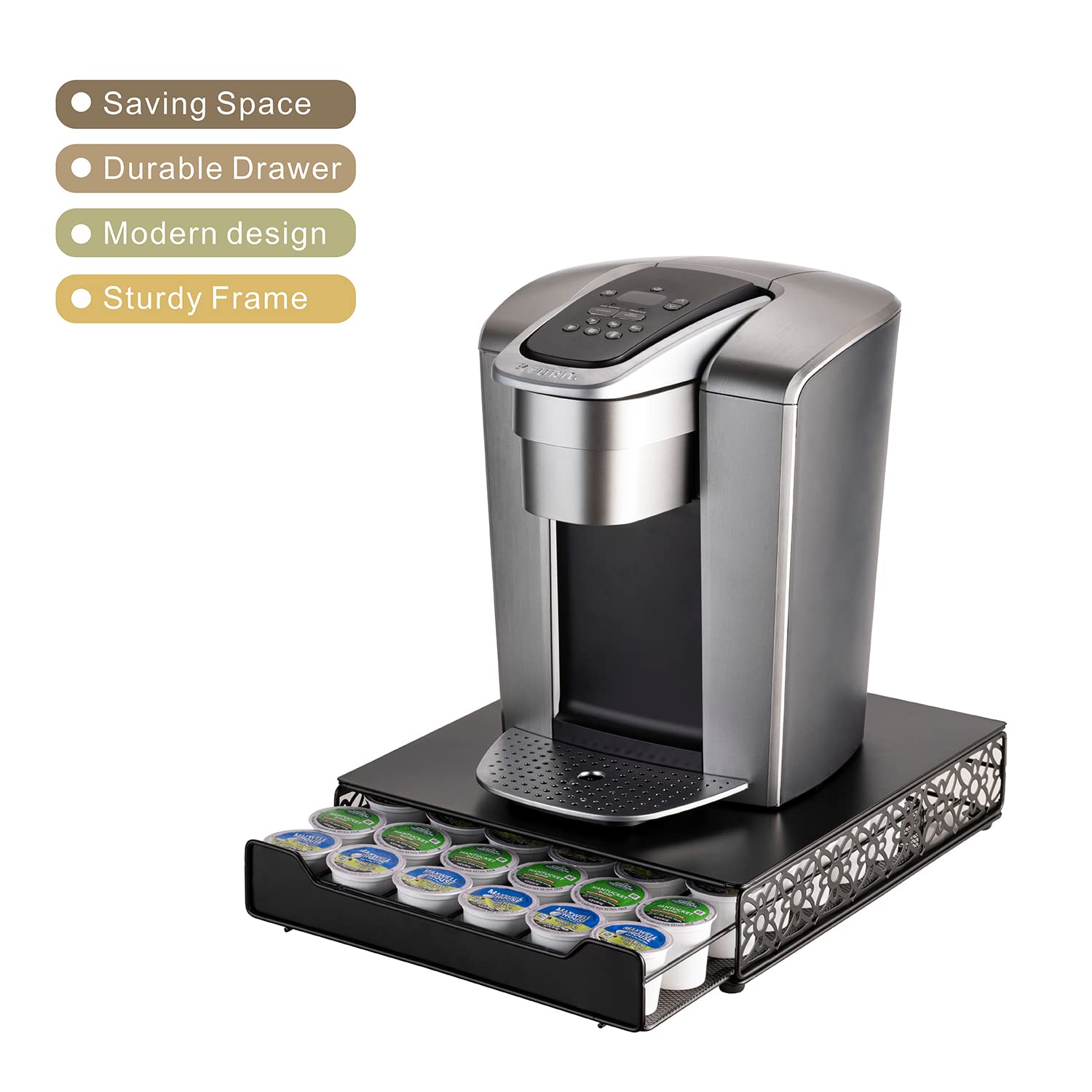 Premium Keurig Coffee Pod Storage Drawer - 42-Count K-Cup Organizer with Durable Iron Construction | Perfect for Kitchen Countertops, Office Break Rooms & Home Coffee Stations