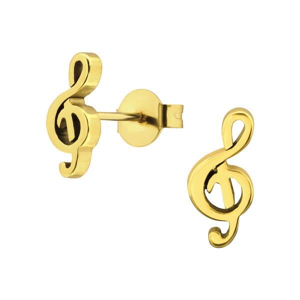 Gold Steel Treble Clef Stud Earrings - Elegant Music Note Jewelry for Women - Perfect Gift for Musicians, Music Lovers & Fashion Accessories