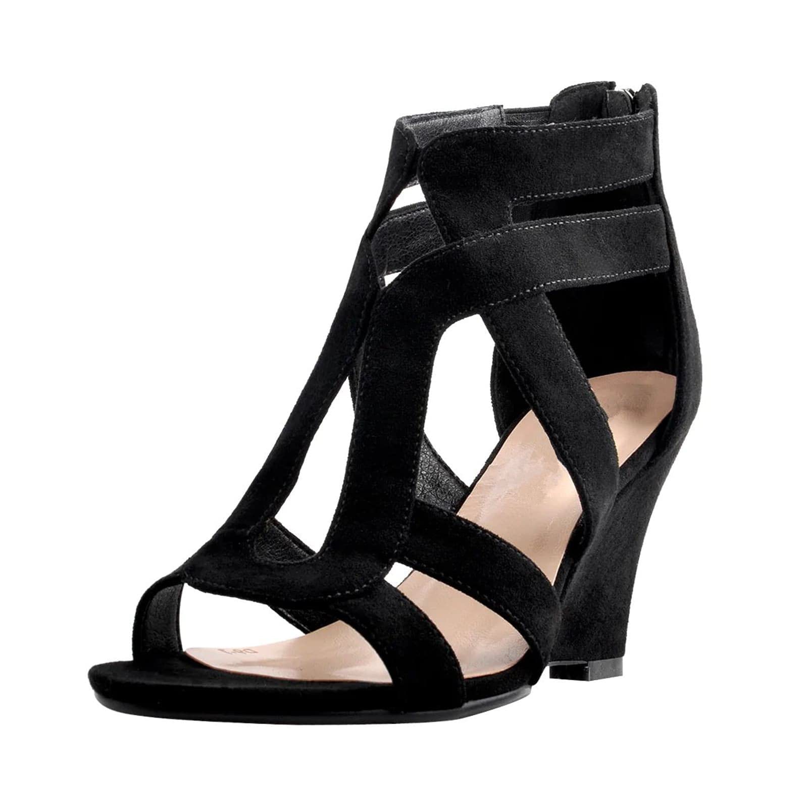Women's Summer Wedge Sandals - Cutout Open Toe Heels with Zip Closure | Comfortable Casual & Beach Wedding Shoes for Women