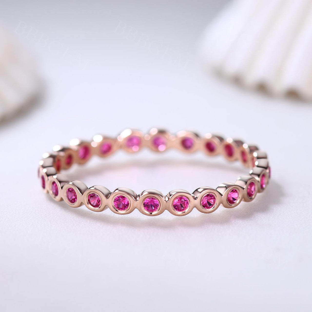 14K Rose Gold Red Ruby Bezel Set Wedding Band - 0.23ct Full Eternity Ring for Women | Perfect for Engagement, Anniversary & Bridal Jewelry Gifts