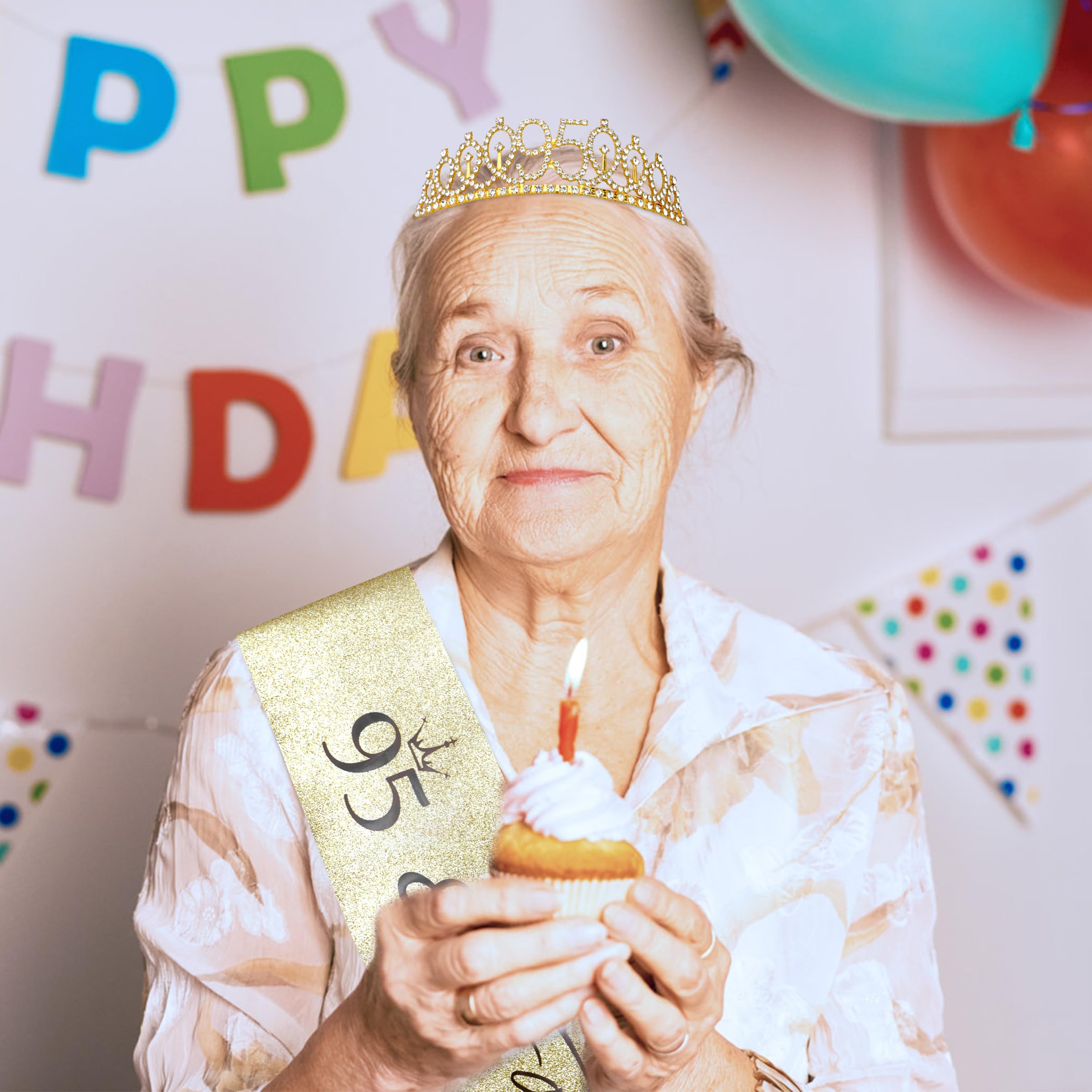 95th Birthday Sash & Gold Tiara Set - Elegant Birthday Gifts & Decorations for Women - Perfect for Milestone Celebrations, Retirement Parties & Grandmother's Special Day