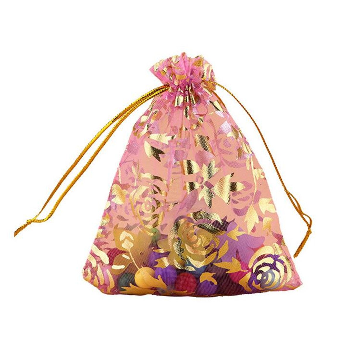 100pcs Rose Pattern Organza Wedding Favor Bags 5