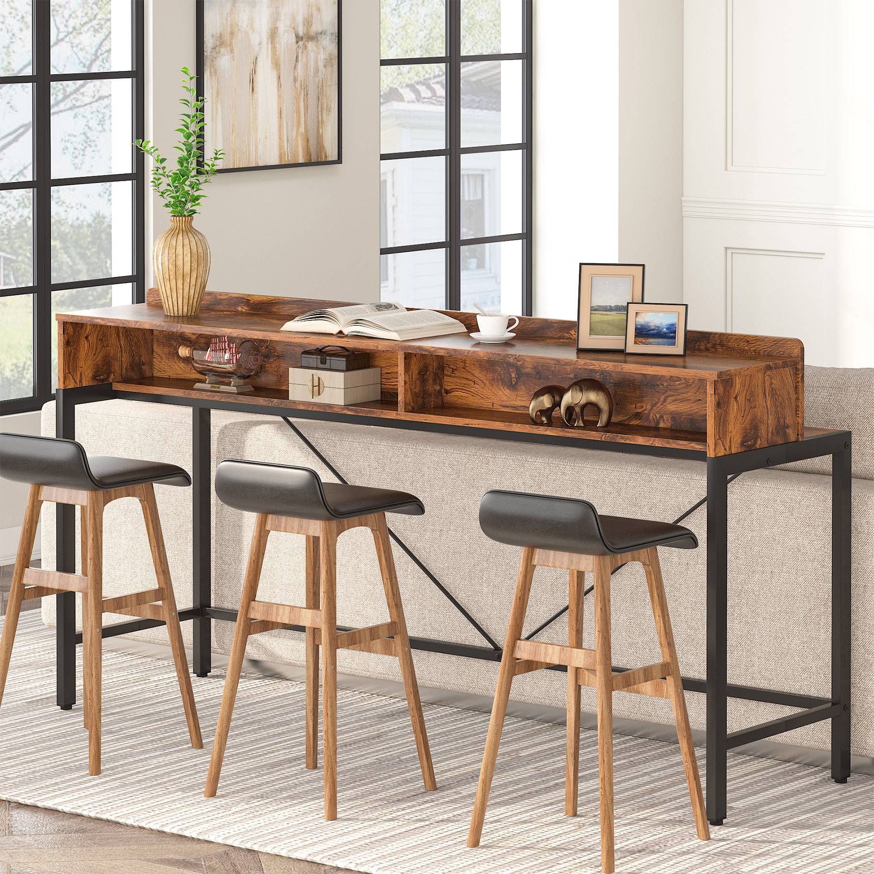 2 Tier Console Table with Open Shelves - 70.9