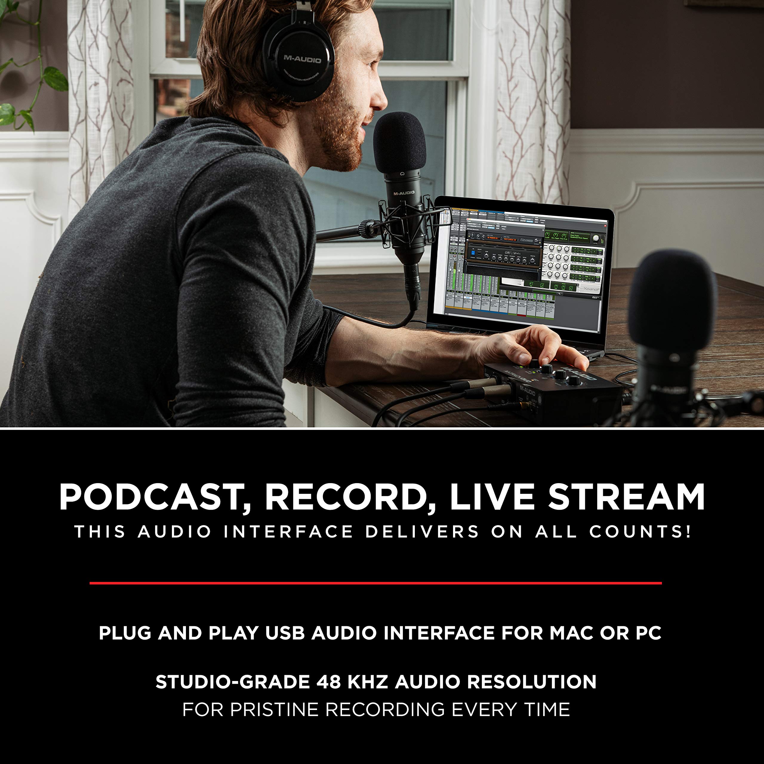M-Audio M-Track Duo USB Audio Interface & BX4 120W Studio Monitors Bundle – Professional Recording, Streaming, Podcasting Kit with Software Suite for Home Studios & Content Creators