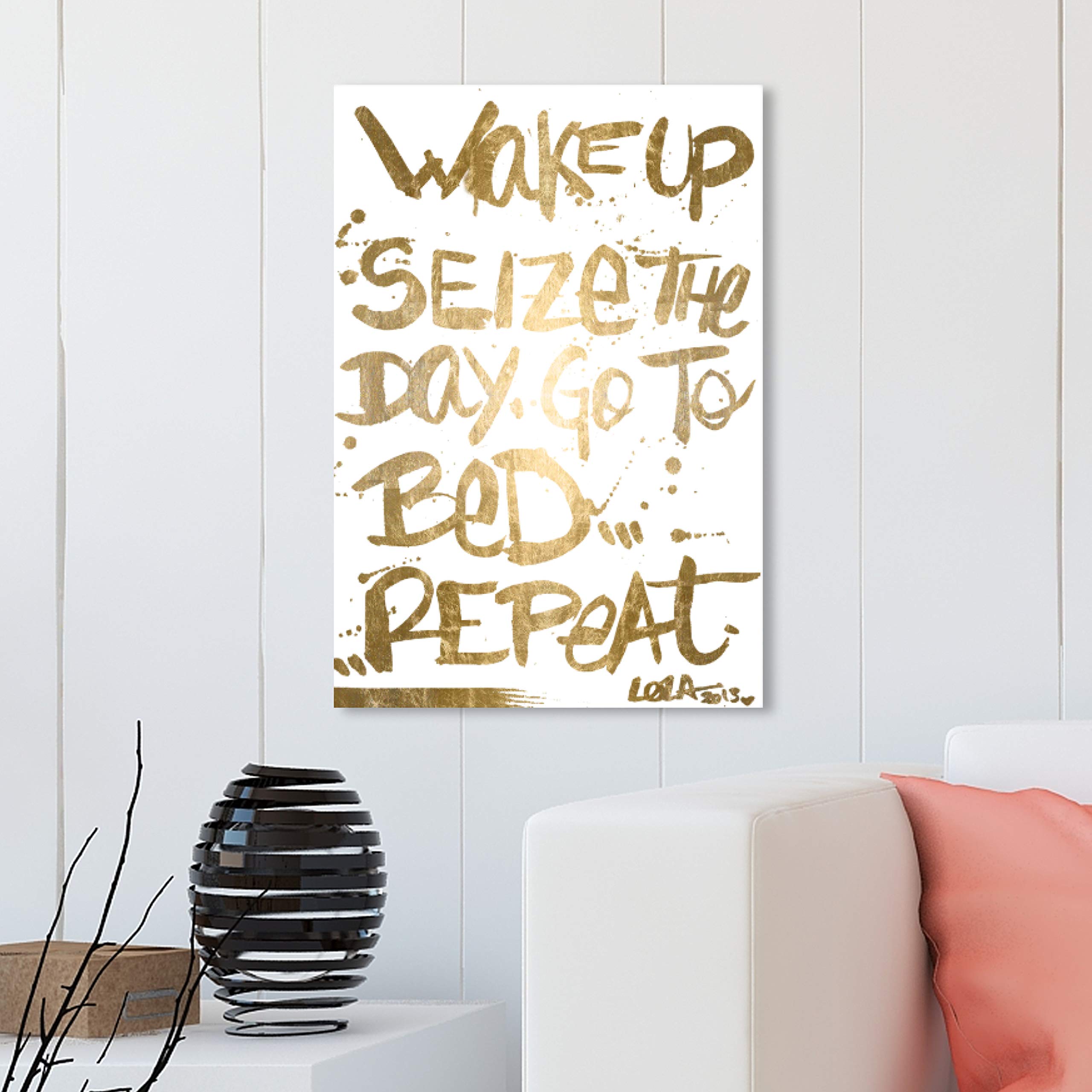 Oliver Gal Artist Co. 'Seize The Day' Gold Foil Wall Art Canvas Print - 20x30 Inch Motivational Quote Home Decor for Living Room, Bedroom & Office - White & Gold Typography Artwork