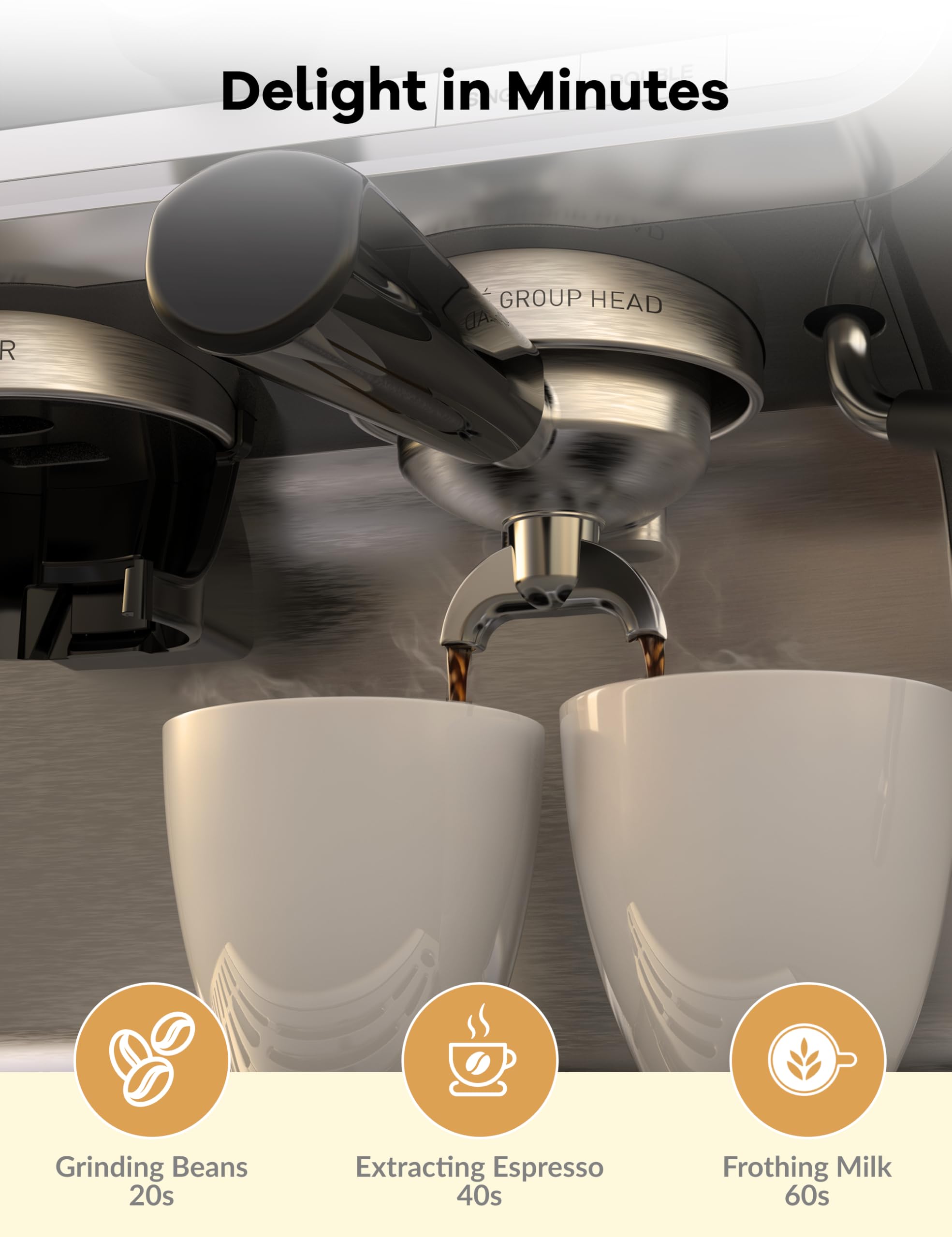 20 Bar Espresso Coffee Machine with Milk Frother - 2.8L Removable Water Tank, 1450W Semi-Automatic Espresso Maker with Built-in Grinder for Latte & Cappuccino - Perfect for Home Baristas & Coffee Lovers (Great Gift Idea for Holidays & Special Occasions)