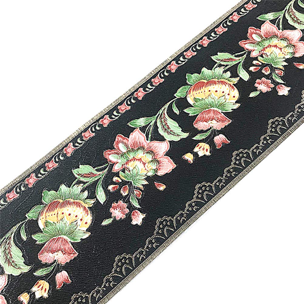 Self-Adhesive PVC Wallpaper Border - Lantern Flower Design for Bathroom & Kitchen Tile Decor (5 Meters, Black) | Waterproof Peel & Stick Wall Sticker for Home Renovation & DIY Projects