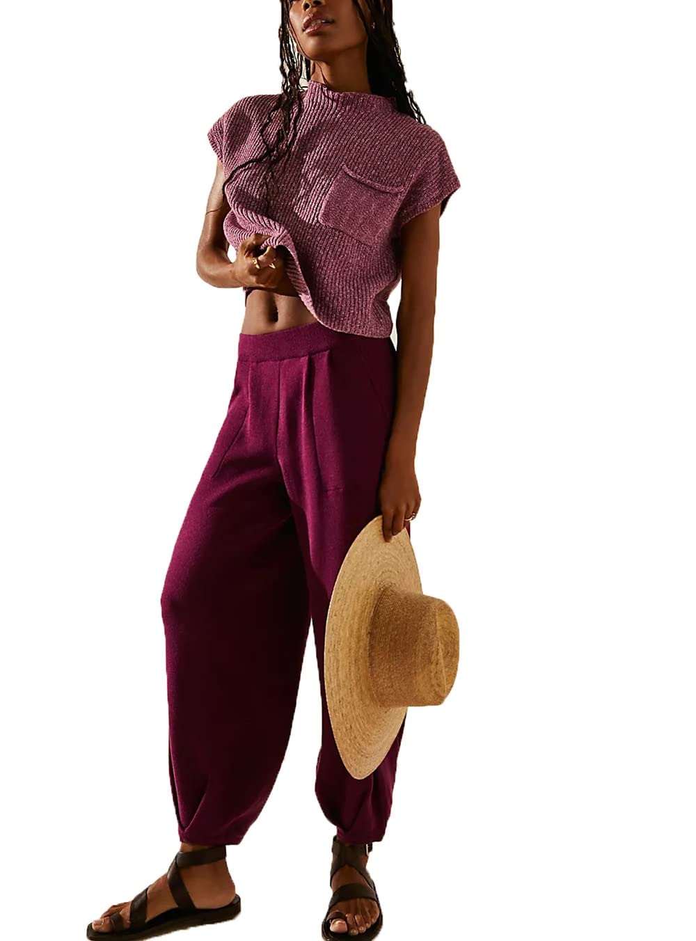 ERMODA Women's Knit Sweater & High Waisted Pants Lounge Set - Soft Two Piece Outfit for Casual Wear, Loungewear & Home Comfort