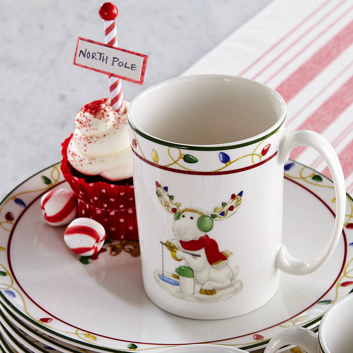 Merry Marcel Moose Mugs Set of 4 - Ceramic Coffee Cups with Cute Moose Design for Hot & Cold Drinks - Perfect for Christmas Gifts, Home Decor, and Cozy Winter Mornings