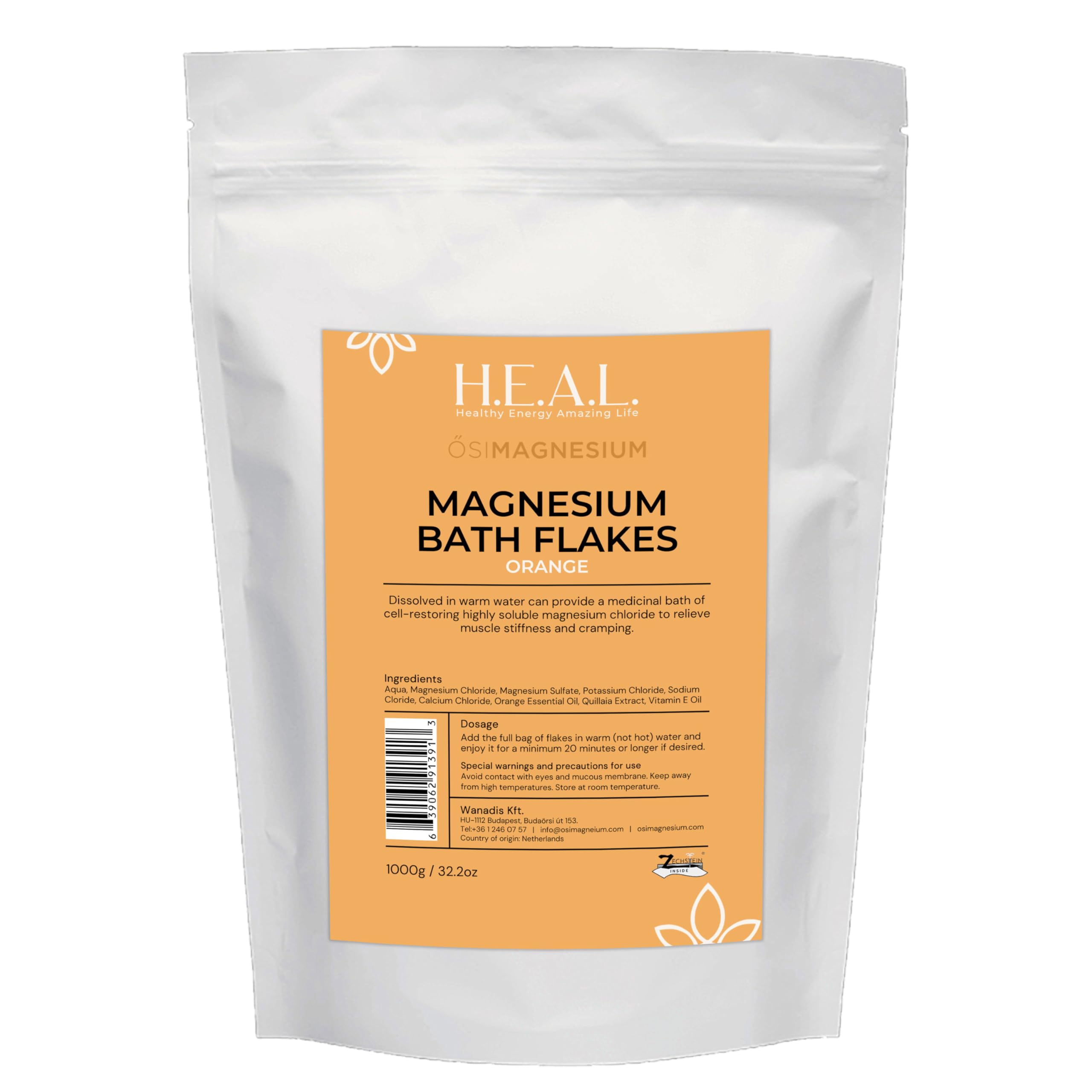 Organic Bath Flakes with Orange Essential Oil - 2.2lbs for Joint & Muscle Relief, Skin Hydration | Relaxing Spa, Stress Relief & Aromatherapy at Home