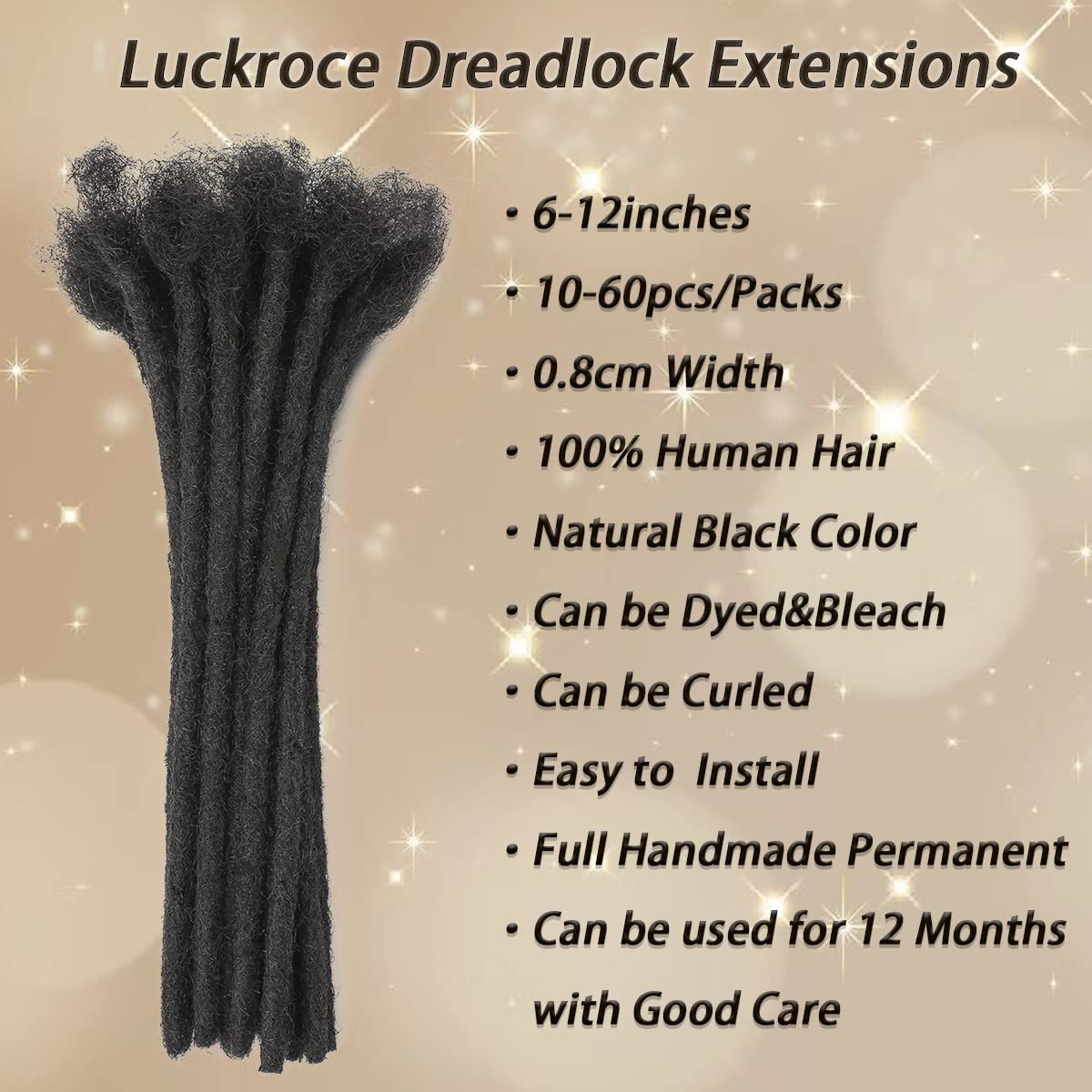 100% Handmade Permanent Locs Dreadlock Extensions - 10 Inch 100 Strands Natural Black Human Hair for Women, Men & Kids (0.8cm Thickness) | Perfect for Protective Styling, Boho Looks & Natural Hair Care