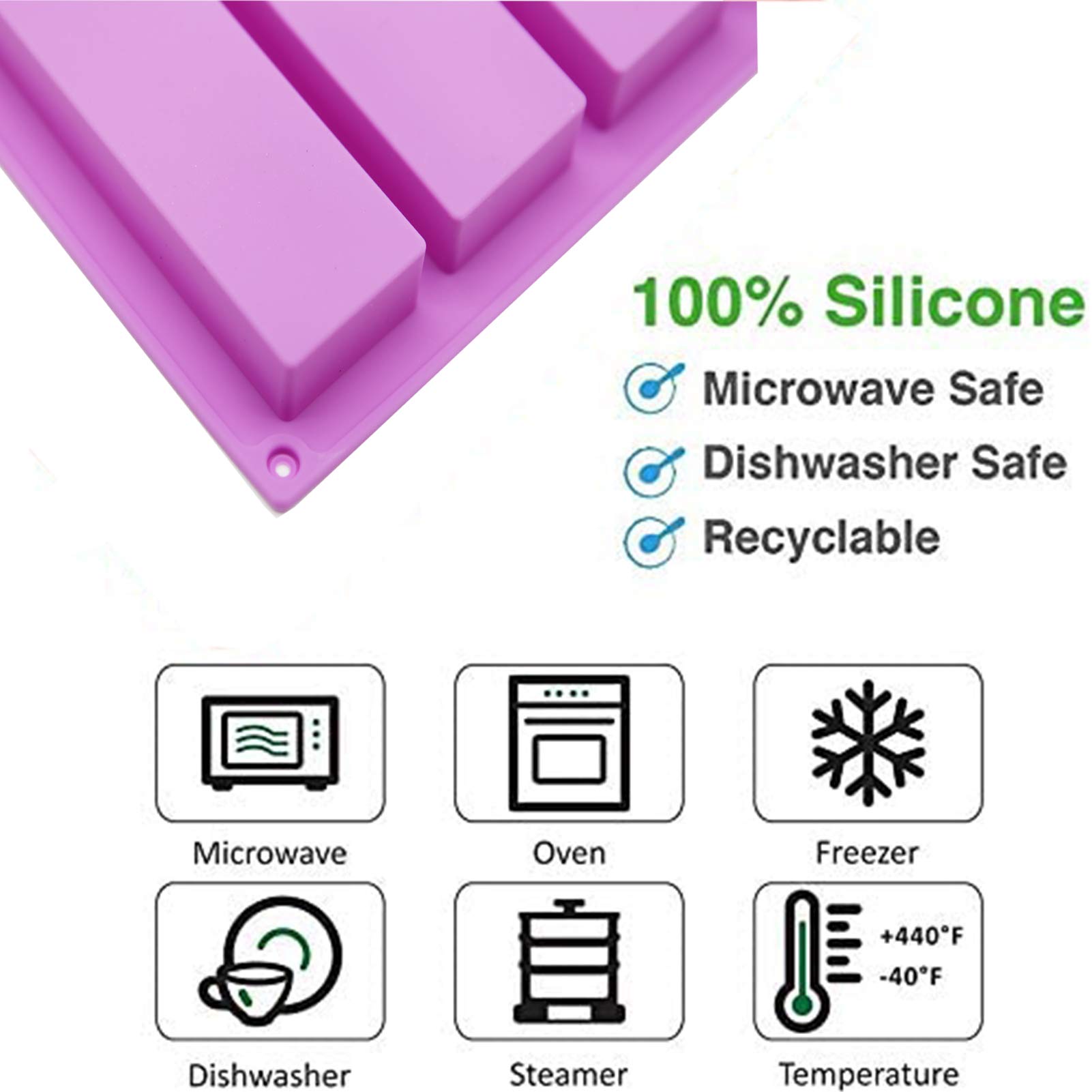 2PCS Rectangle Granola Silicone Molds - Cereal & Energy Bar Maker for Chocolate Truffles, Bread, Brownie, Cheesecake & Cornbread - BPA-Free Baking Tools for Homemade Snacks & Party Treats (Purple)