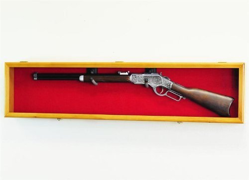 Lockable Cherry Wood Rifle Display Case with UV Protection - Wall Mounted Gun Cabinet for Secure Firearm Storage - Perfect for Home, Office, or Hunting Lodge Decor