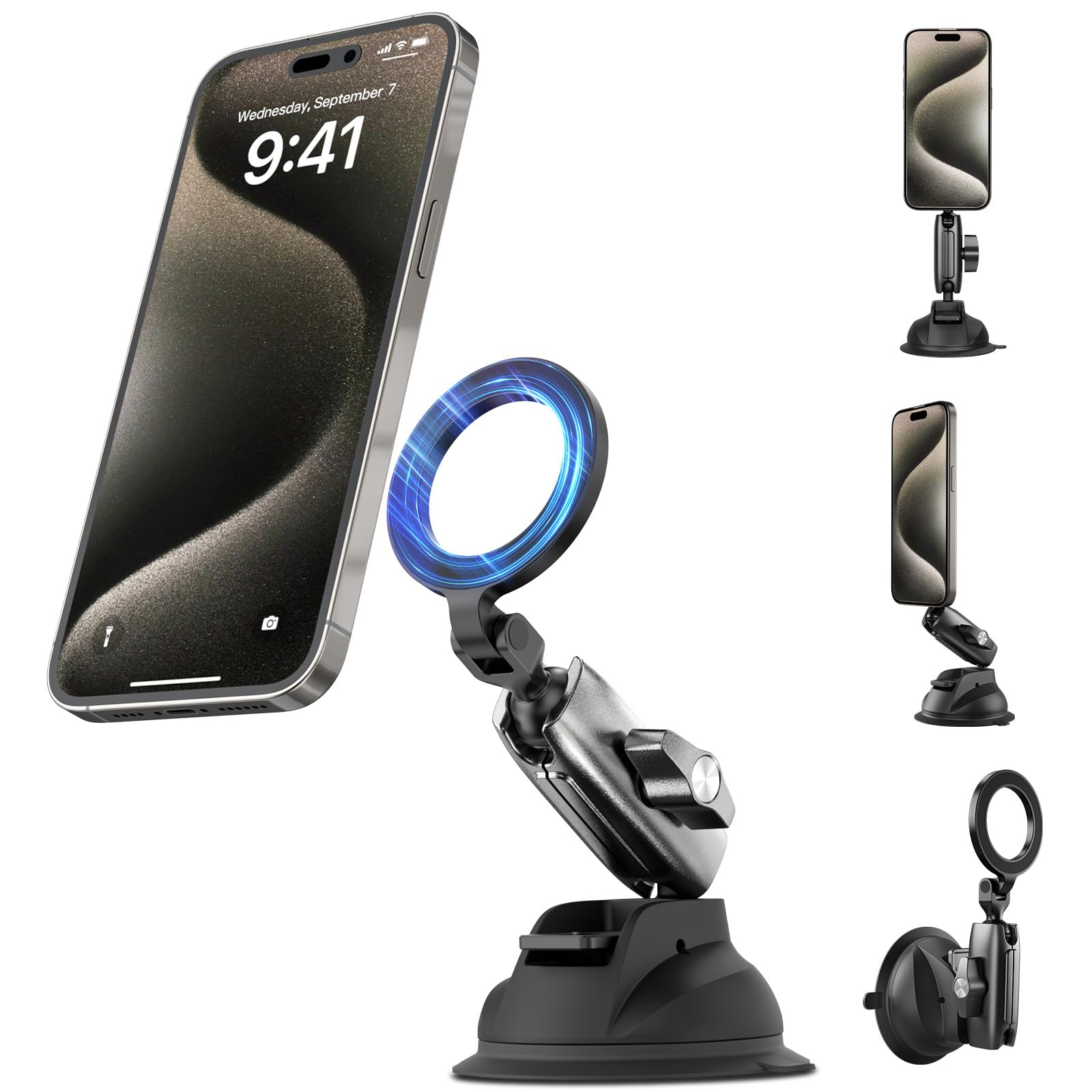 Telesin Magnetic Car Phone Holder with Suction Cup - 360° Adjustable Dashboard, Windshield & Vent Mount for iPhone, Samsung & Android - Perfect for Hands-Free Driving & GPS Navigation