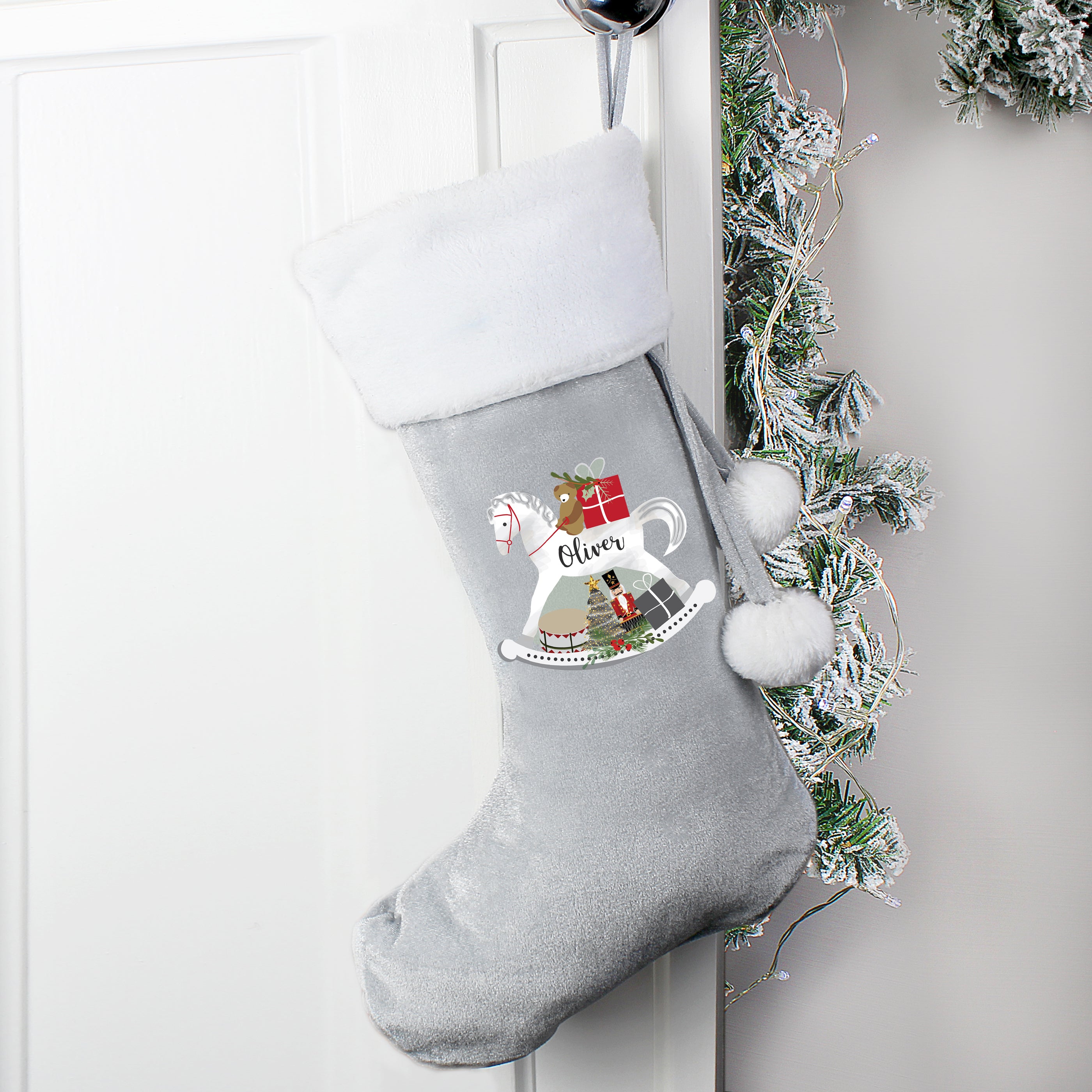 Personalized Luxury Silver Grey Christmas Stocking - 6 Elegant Designs for Holiday Decor & Gift Giving | Perfect for Fireplace Mantel, Bedroom Decor, and Christmas Party Favors