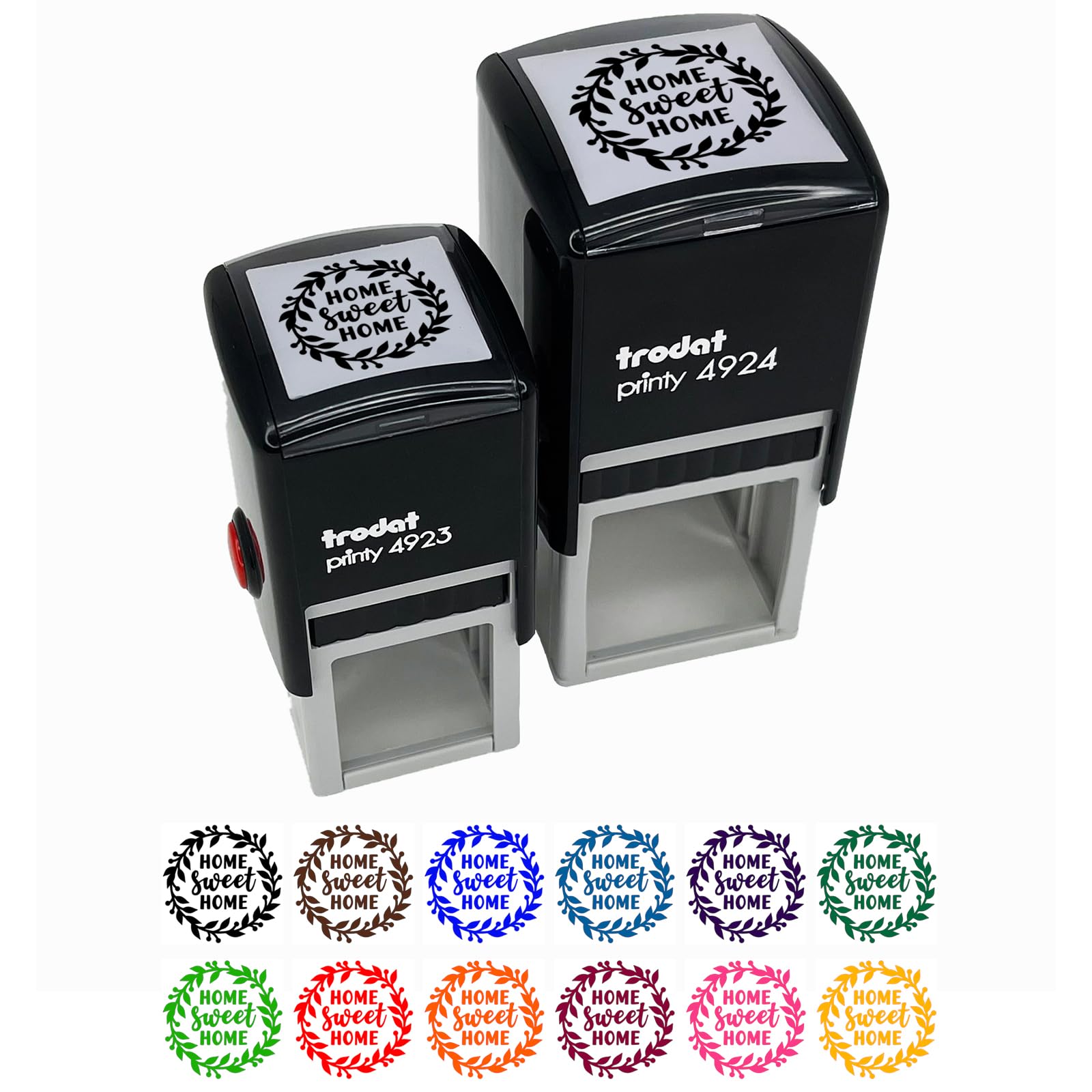 Home Sweet Home Wreath Self-Inking Rubber Stamp with Blue Ink - 1 Inch Small Stamp for DIY Crafts, Scrapbooking, Card Making & Home Decor