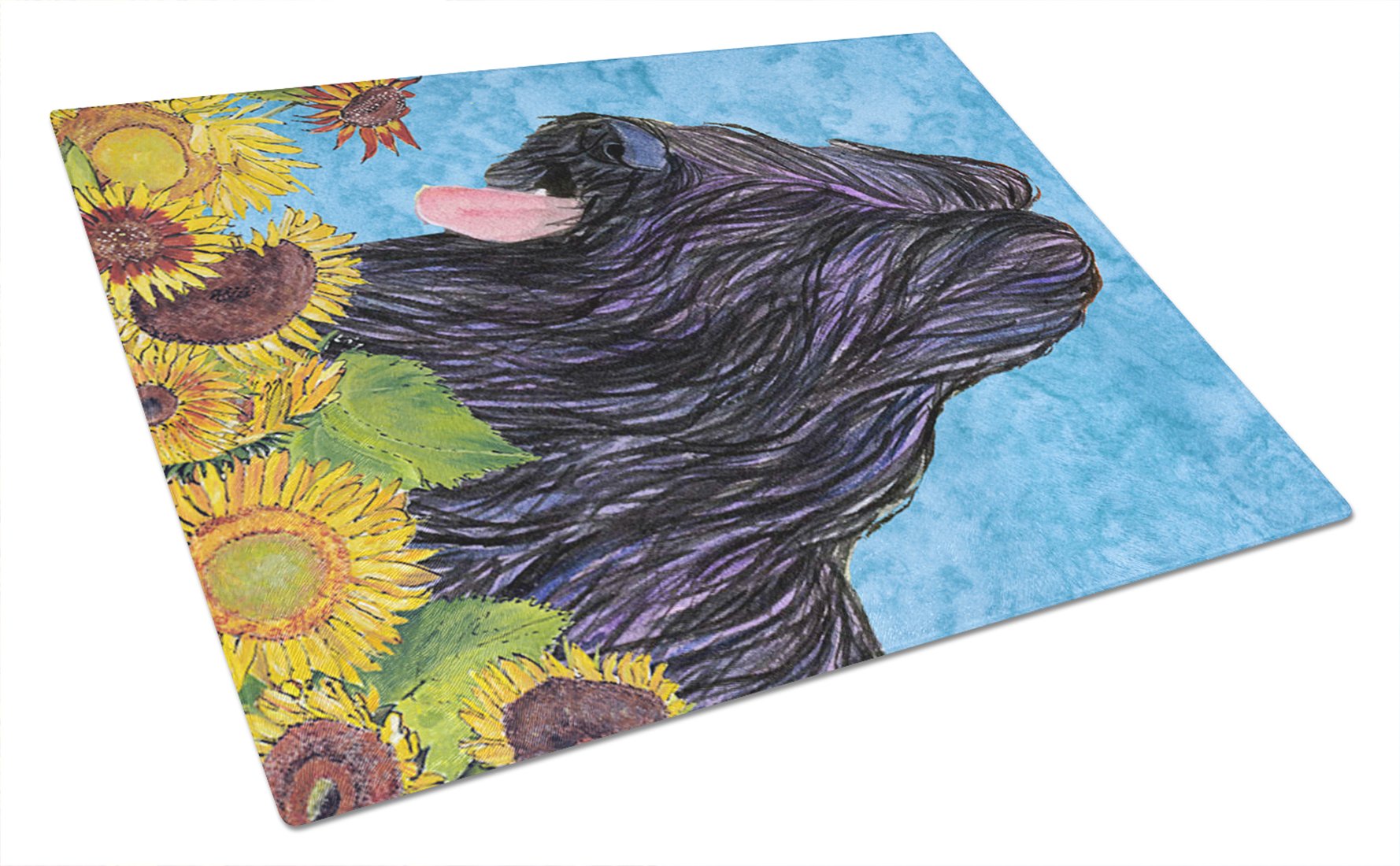 Briard in Summer Flowers Tempered Glass Cutting Board - Large Decorative Kitchen Chopping & Serving Board - Durable Scratch-Resistant Glass Cutting Surface for Fruits, Vegetables, and Charcuterie Display