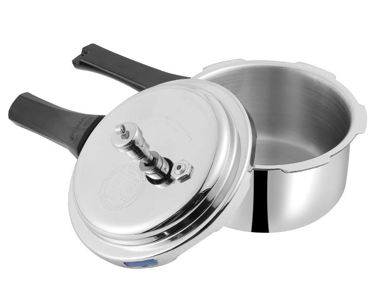 Vinod Platinum Triply Stainless Steel Pressure Cooker 2L with Outer Lid | SAS Induction & Gas Base Cookware | ISI & CE Certified | Perfect for Indian Cooking, Meal Prep & Fast Pressure Cooking