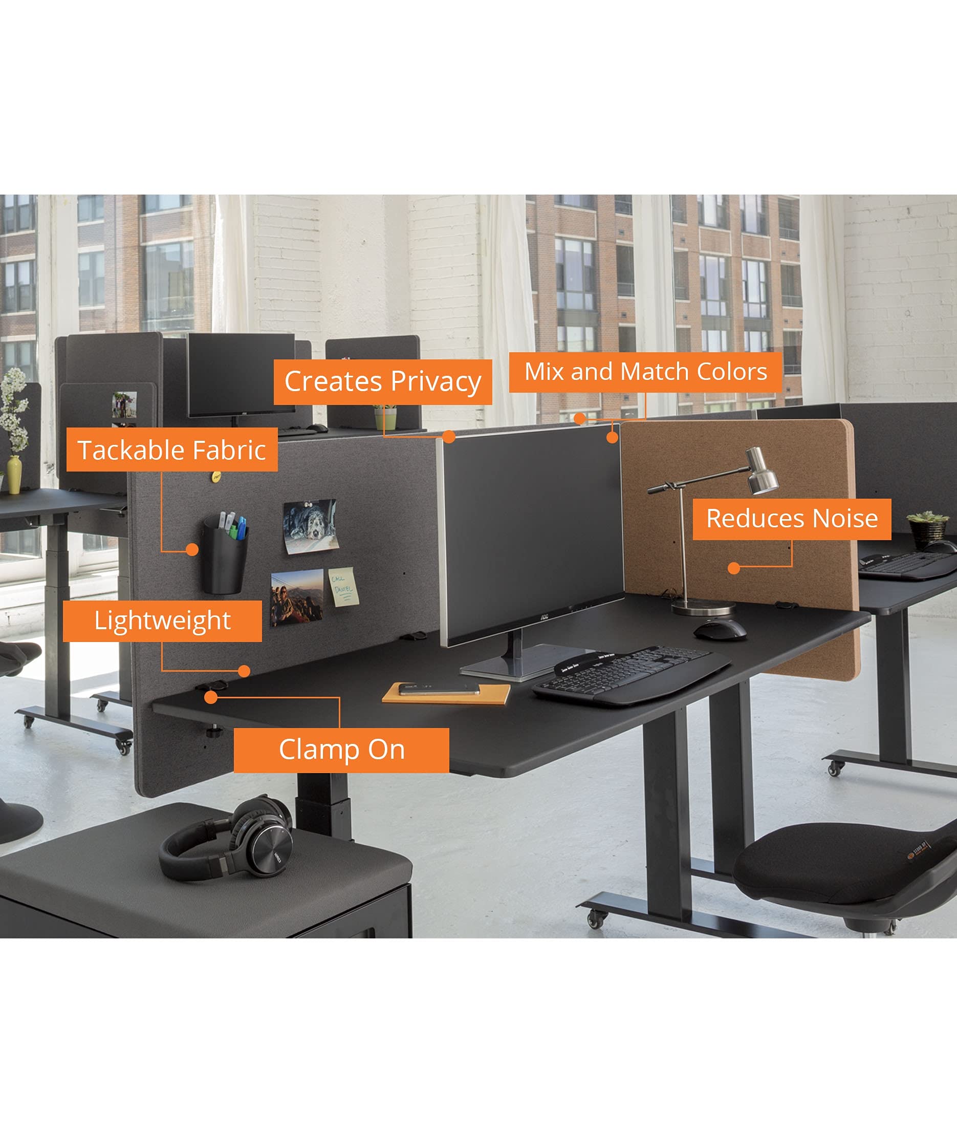 Refocus Clamp-On Acoustic Desk Divider Privacy Panel - 47.25