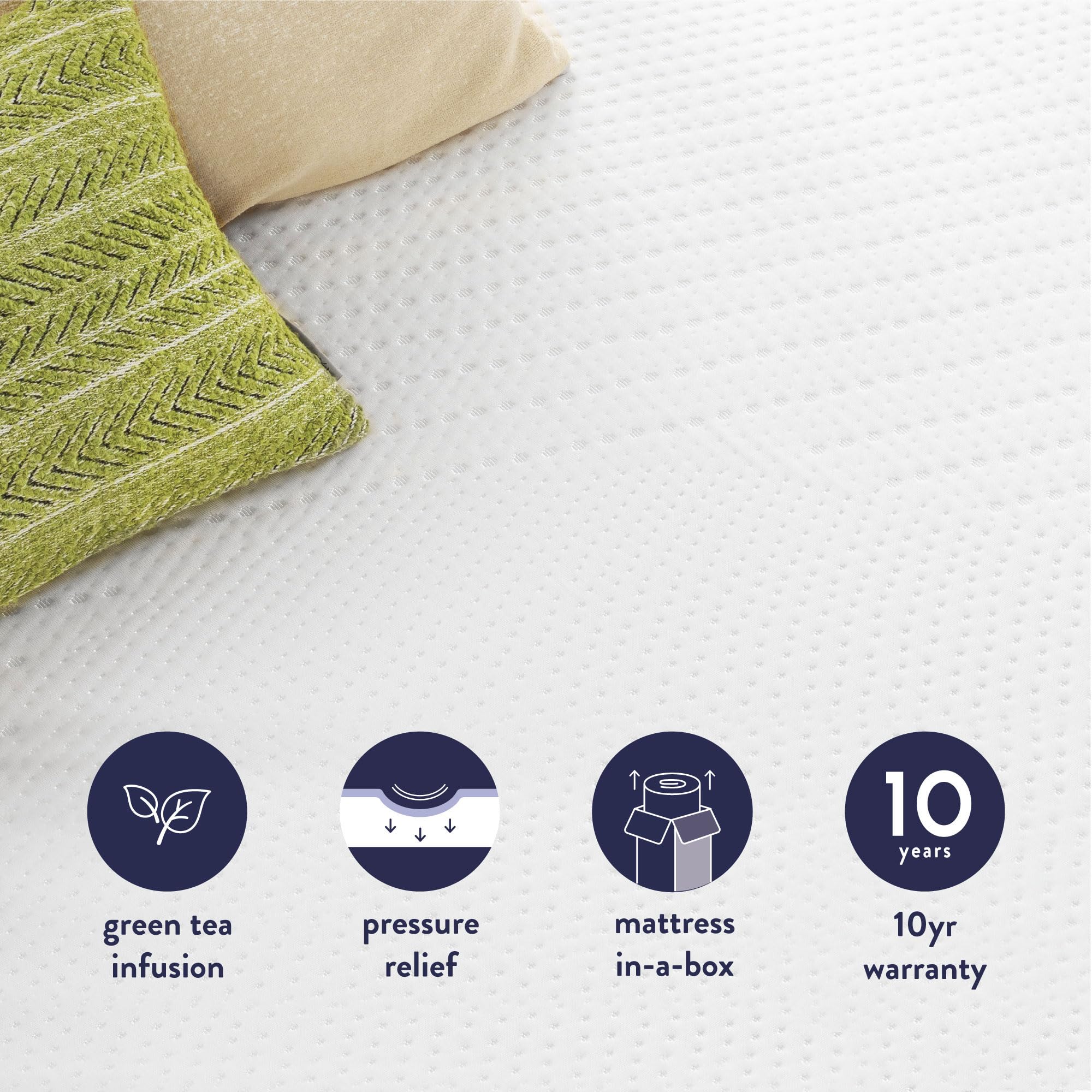 5 Inch Queen Green Tea Memory Foam Mattress - Medium Firm Support for Kids & Adults | Bed-in-a-Box | Best Price Mattress | Perfect for Guest Rooms, Dorms & Small Spaces