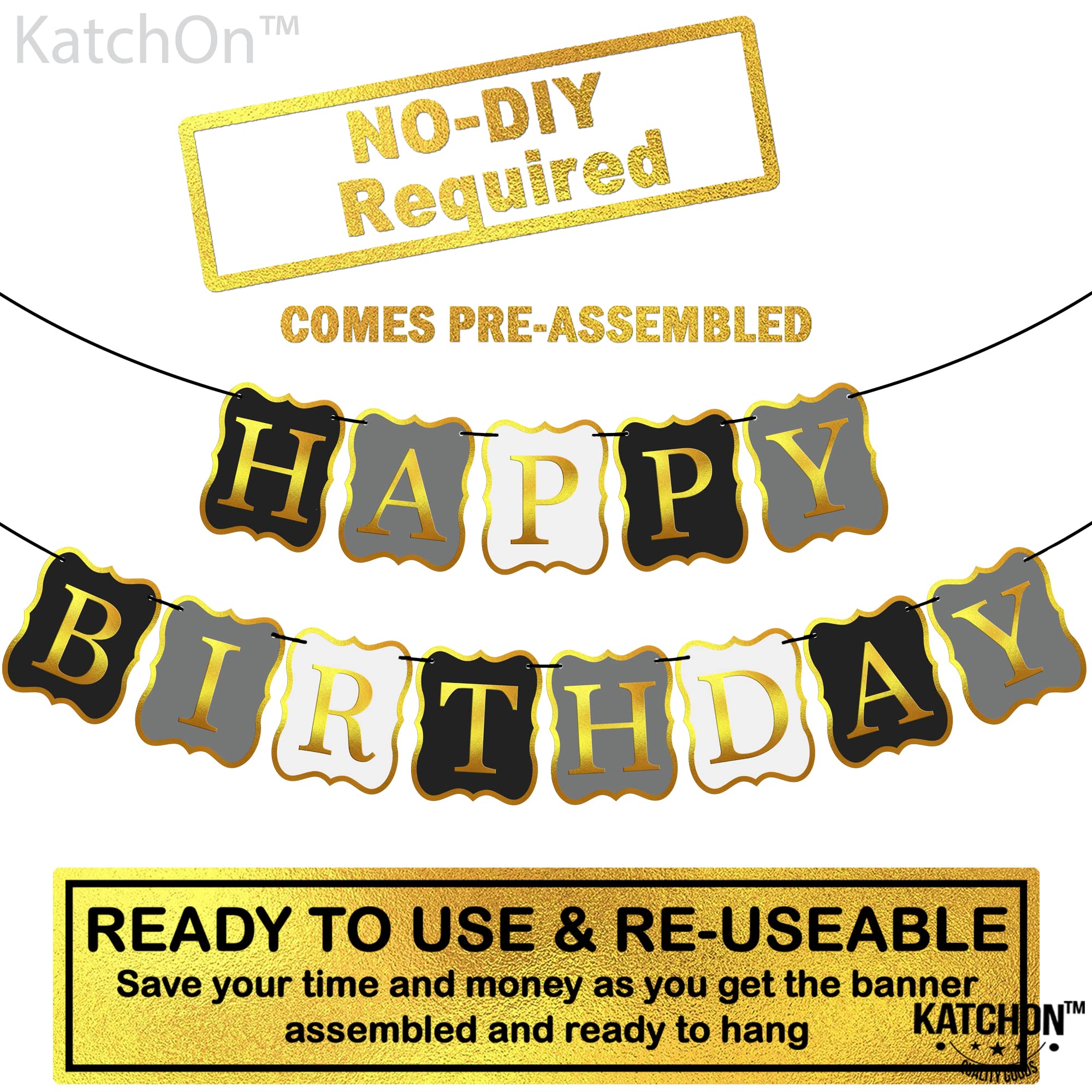 KatchOn 10ft Black & Gold Happy Birthday Banner - Premium Party Backdrop Sign for Birthday Decorations | Perfect for Indoor & Outdoor Celebrations, Photo Booths, and Festive Events
