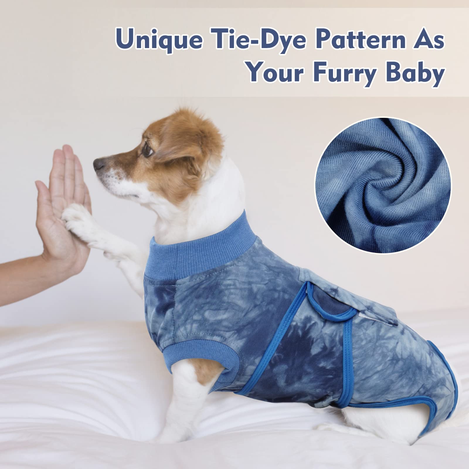 FUAMEY Post-Surgery Recovery Suit for Dogs - Soft Breathable Dog Bodysuit, E-Collar Alternative, Male & Female Dog Neuter/Spay Suit - Anti-Licking Wound Protection Onesie (Blue Tie Dye) - Perfect for Post-Op Care, Wound Healing & Comfort After Vet Procedures