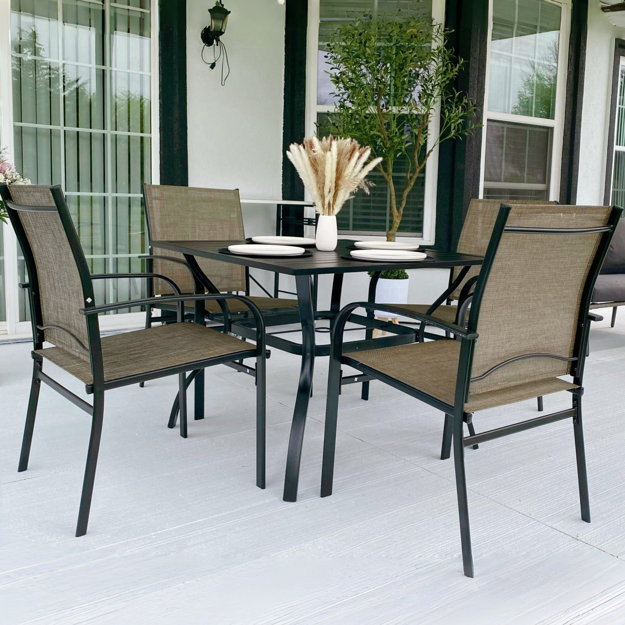 Sophia & William 5-Piece Outdoor Patio Dining Set with Square Table & Lightweight Textilene Chairs - Perfect for Backyard, Garden, Poolside & Outdoor Entertaining