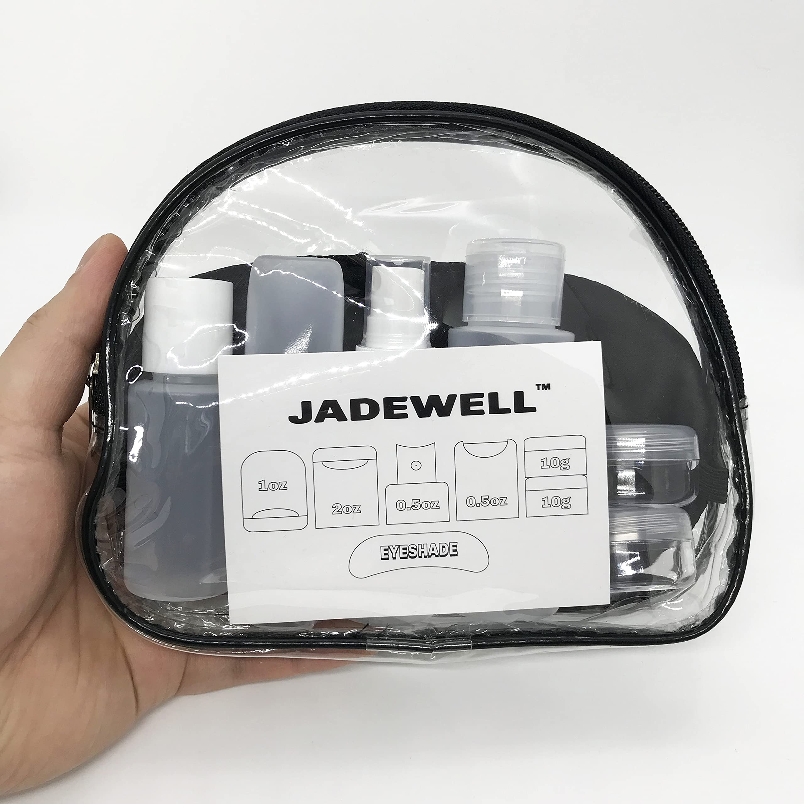 JADEWELL 4 Pack TSA Approved Travel Bottles Set - Leak Proof BPA Free Toiletry Containers for Shampoo, Conditioner, Lotion & Body Wash with Zipper Bag & Eyeshade - Perfect for Airplane Carry-on, Gym, Camping & Business Trips