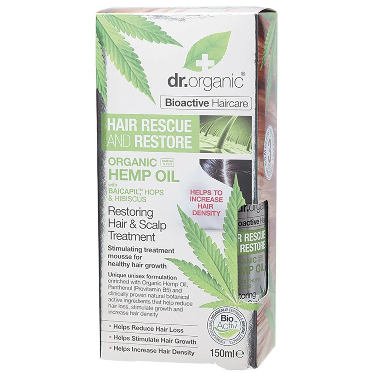 Organic Hemp Oil Hair & Scalp Treatment by Dr Organic - Restores Dry Damaged Hair, Promotes Growth - Perfect for Daily Nourishment & Scalp Care