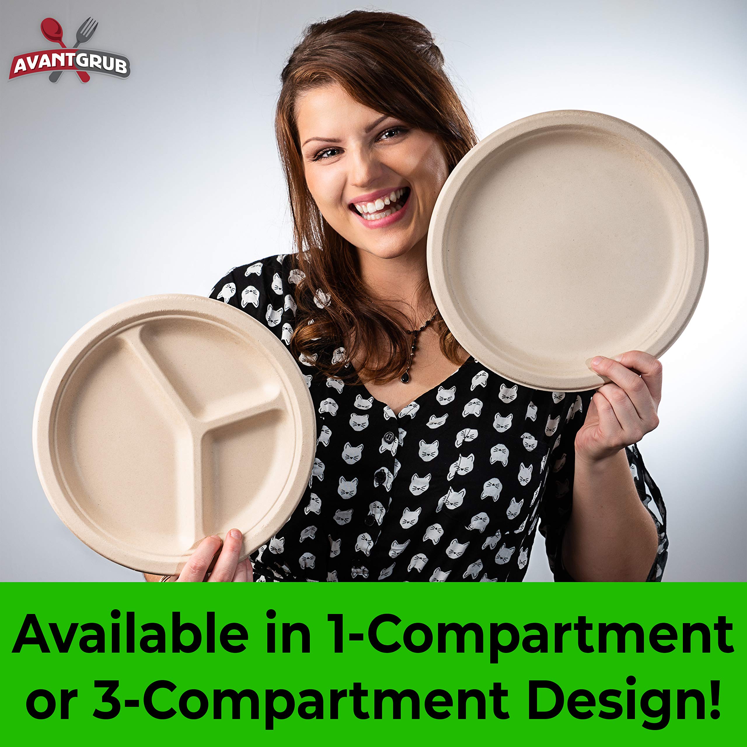 Avant Grub Pro-Grade Biodegradable 10 Inch Plates - Bulk Pack of 200 | Eco-Friendly Wheat Straw Compostable Dinnerware | Sturdy, Leakproof & Microwave Safe Plates for Parties, BBQs, Picnics & Catering Events